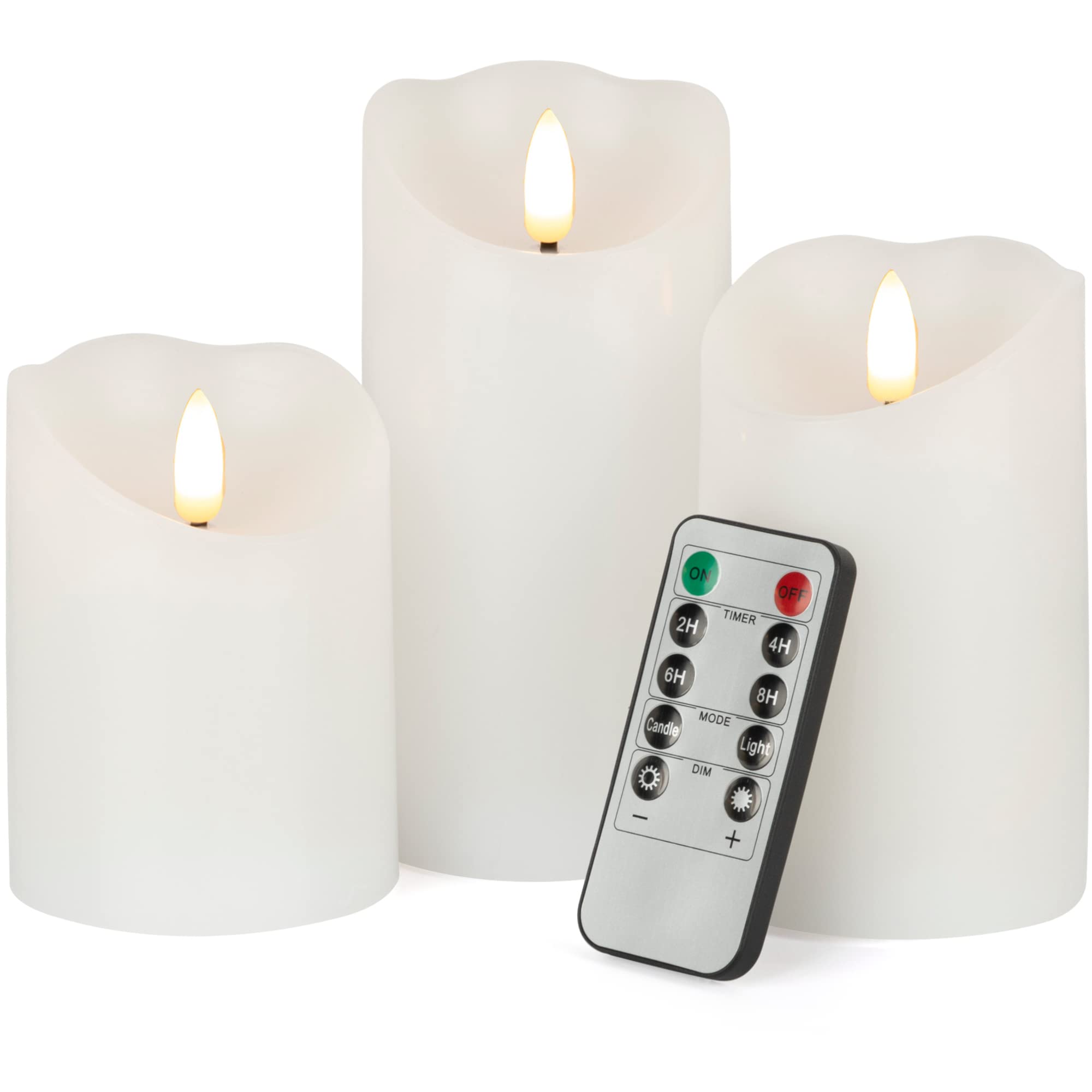 Flameless LED Candles with Remote Control - Set of 3 Battery Operated Wax Candles with Timer & Flickering Flame Effect (White) - Perfect for Home Decor, Christmas Party, Wedding Centerpiece & Romantic Dinner Ambiance