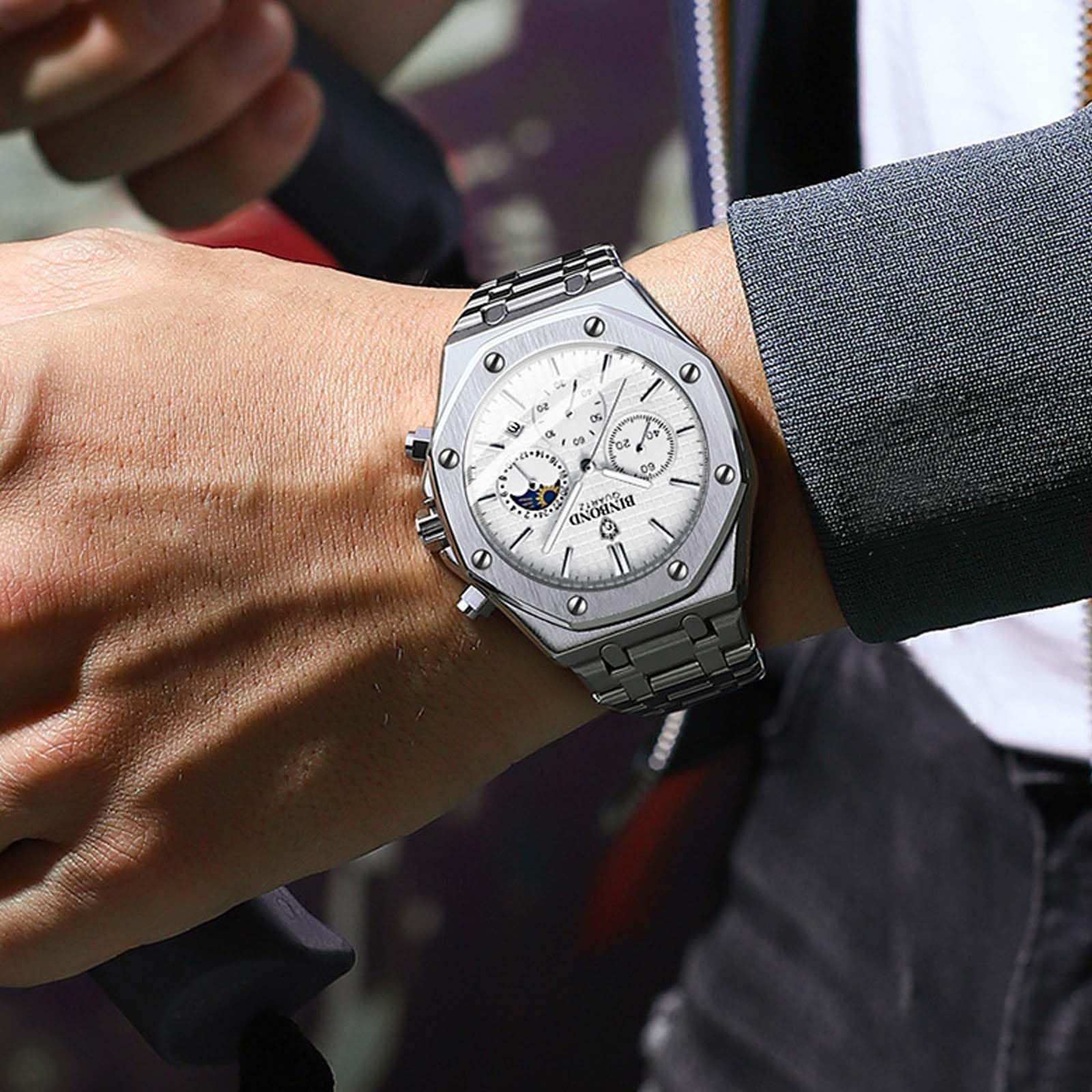 RORIOS Men's Business Analog Quartz Watch - Stylish Chronograph Wristwatch with Stainless Steel Band | Waterproof, Multifunctional Dress Watch for Professionals | Perfect for Office, Formal Events & Daily Wear