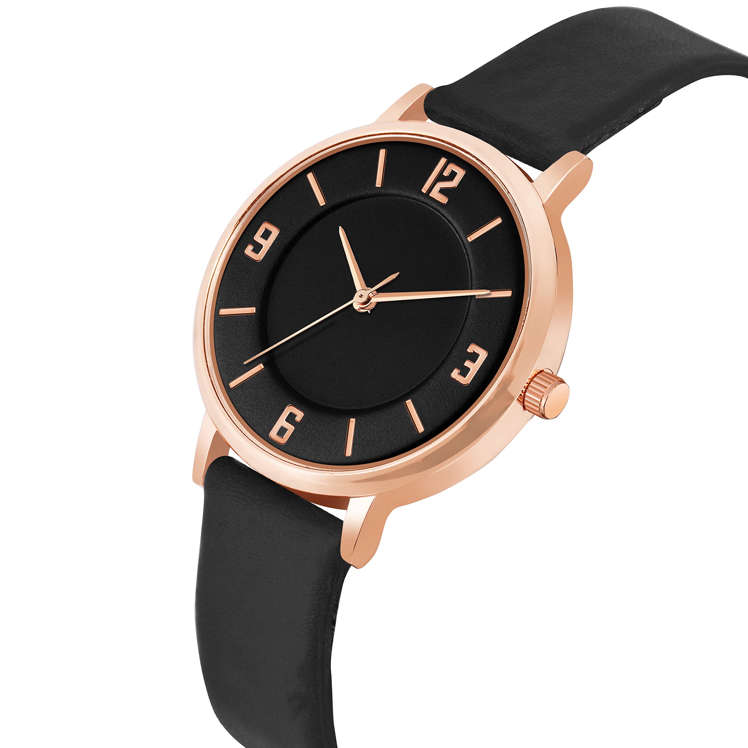 CORXIL Analog Women's & Girls Watch with Black Leather Strap & Bracelet Set - Stylish Black Dial Watch for Women & Teens - Perfect for Everyday Wear, Office & Casual Outfits
