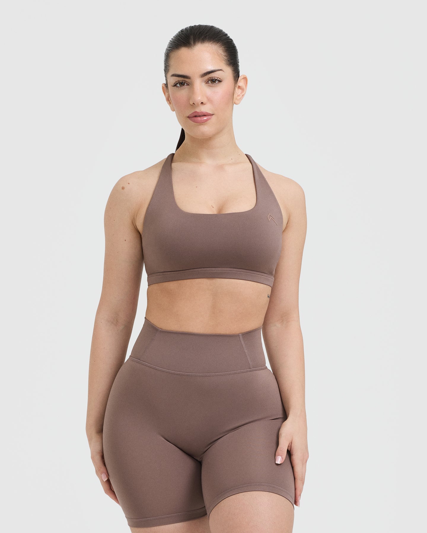 Timeless Square Neck Sports Bra for Women - High Support Workout Top in Cool Brown | Perfect for Yoga, Running & Gym