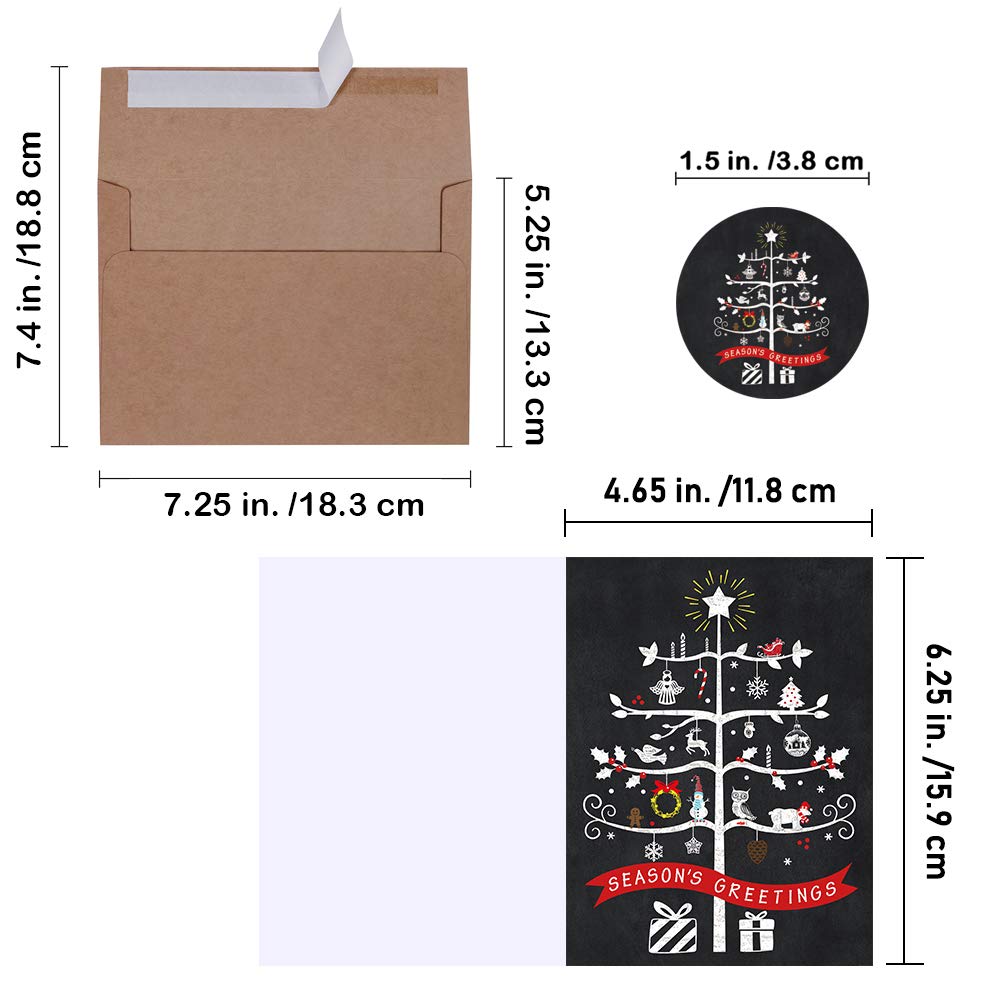 Winlyn 120-Piece Christmas Card Set with Envelopes & Stickers - 6 Vintage Chalkboard Design Holiday Greeting Cards Bulk Pack for Xmas, Winter Festivals, Office Parties & Family Gatherings