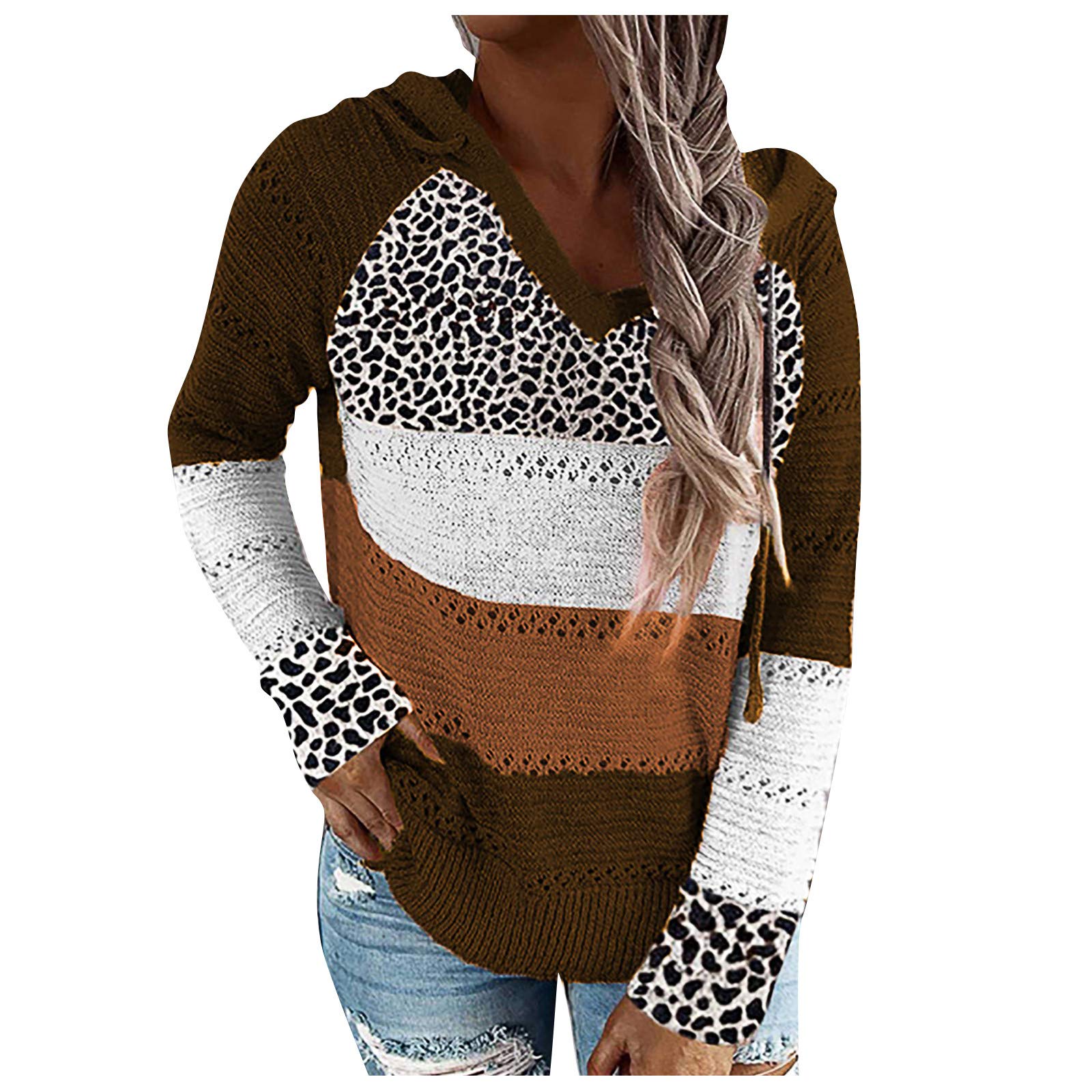 Women's Waffle Knit V-Neck Sweatshirt - Thin Long Sleeve Patchwork Pullover Tunic Top | Casual Comfortable Sweater for Everyday Wear, Fall & Winter Layering, Office & Weekend Outfits