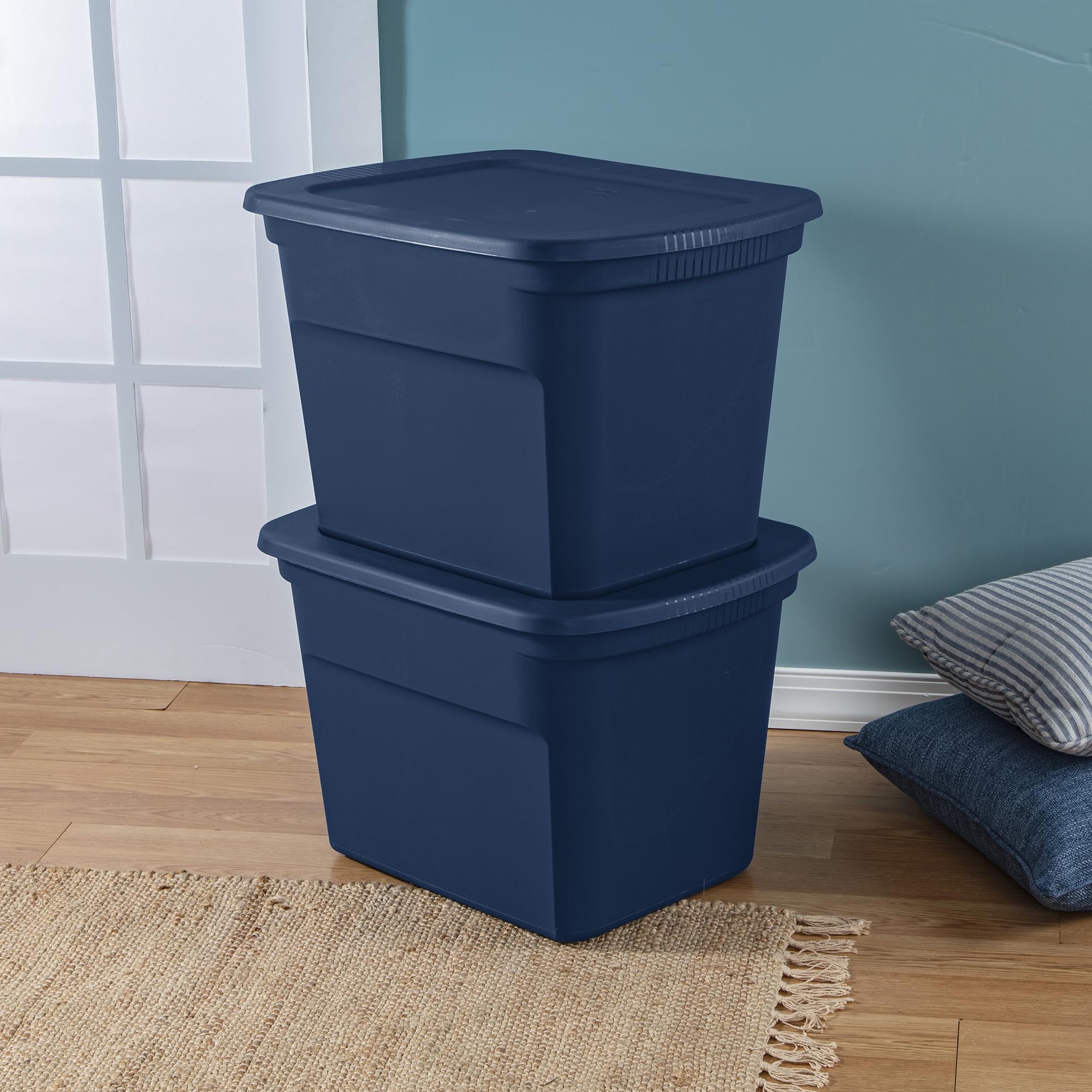Sterilite 32-Pack 18 Gallon Plastic Storage Bins with Lids - Durable Marine Blue Tote Containers for Home Organization, Garage Storage & Moving Supplies - Perfect for Closet, Basement & Office Organization