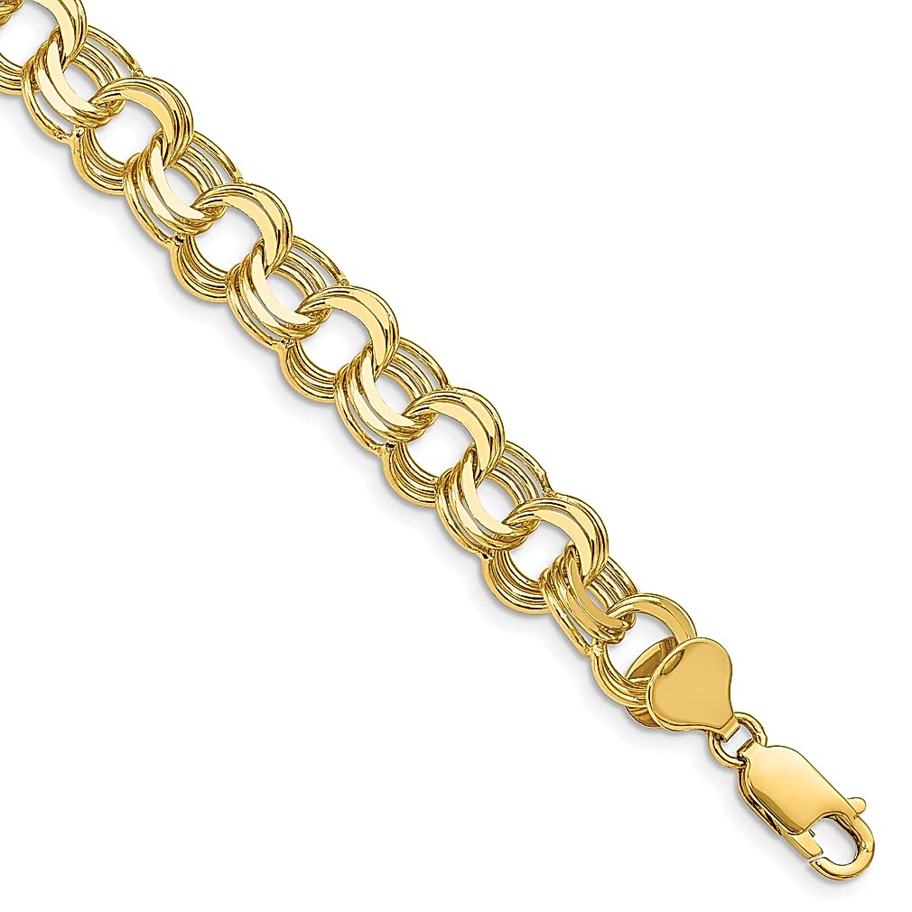 14K Yellow Gold Triple Link Chain Charm Bracelet for Women - Dainty & Elegant Fine Jewelry Gift for Her - Perfect for Birthdays, Anniversaries & Special Occasions