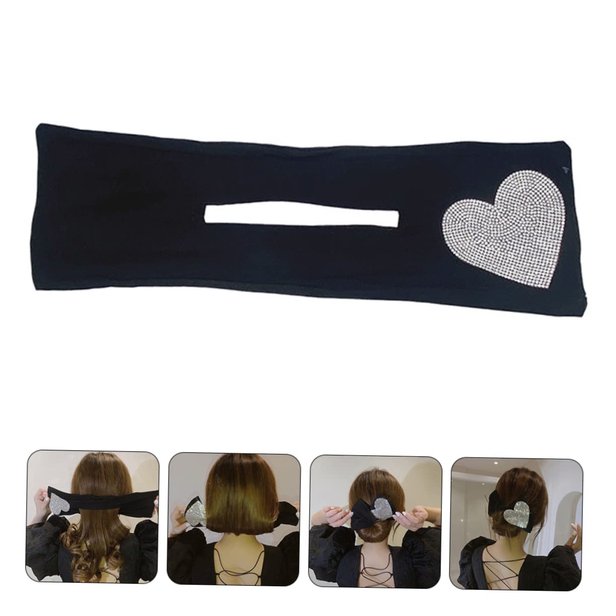 FRCOLOR Invisible Hair Bun Maker for Women - Heart Shaped Hair Clip with Rhinestones | Perfect for Weddings, Parties & Everyday Hairstyles