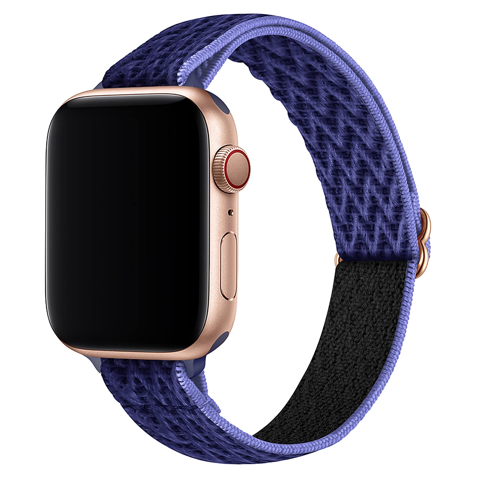 SICCIDEN Slim Stretchy Nylon Apple Watch Band Compatible with iWatch Ultra 2/1, SE & Series 10-1 (46mm/49mm/45mm/44mm/42mm) - Women's Elastic Thin Strap in Midnight Blue & Rose Gold - Perfect for Workouts, Running & Everyday Wear