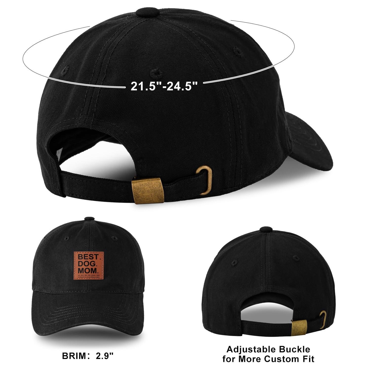 Dog Mom Hat - Adjustable Black Cotton Baseball Cap for Women - Perfect Gift for Dog Lovers, Mothers Day & Birthday - Ideal for Walks, Dog Parks & Outdoor Adventures