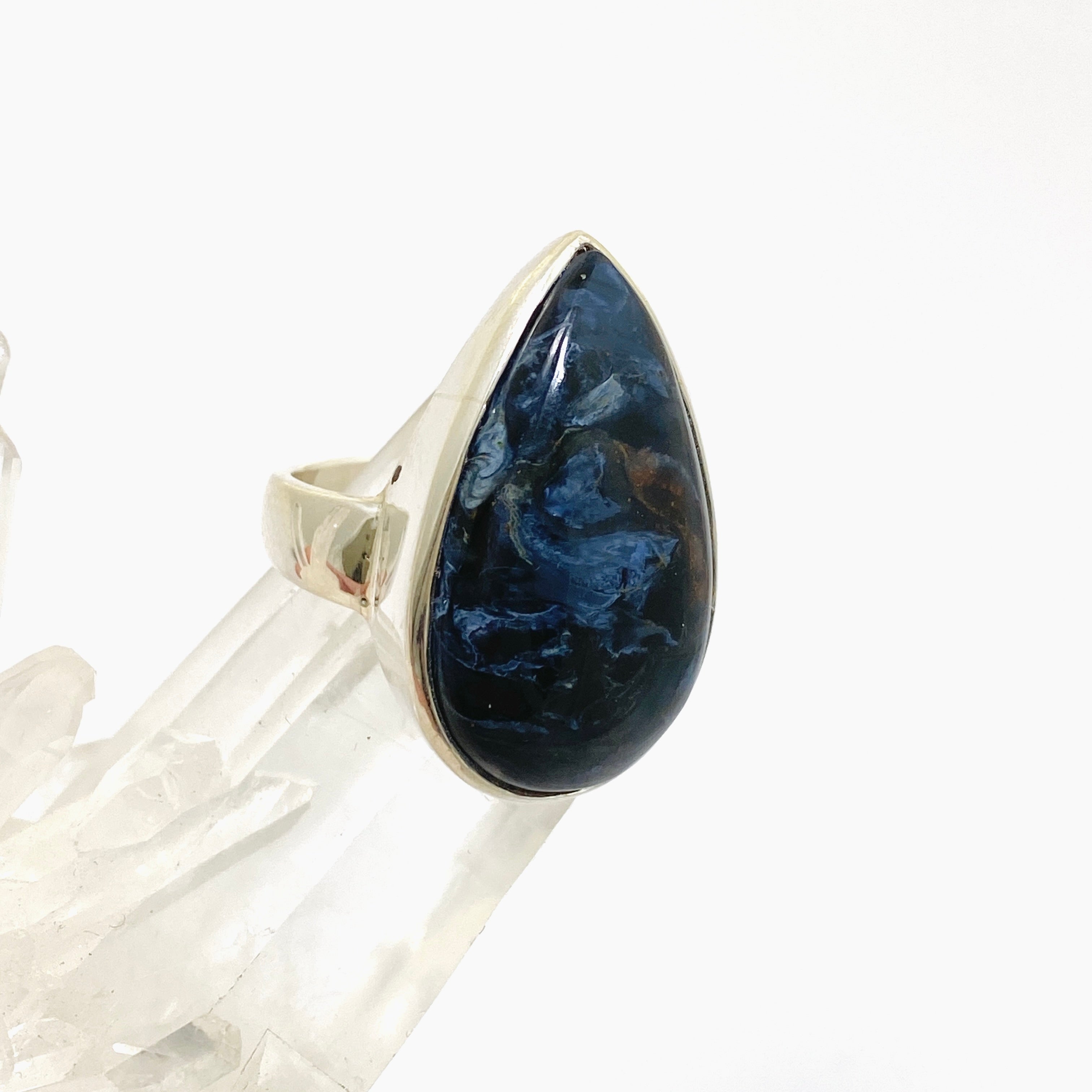 Pietersite Teardrop Cabochon Ring - Size 9.5 Sterling Silver Handmade Jewelry for Women - Perfect for Boho Fashion, Gift Giving & Special Occasions