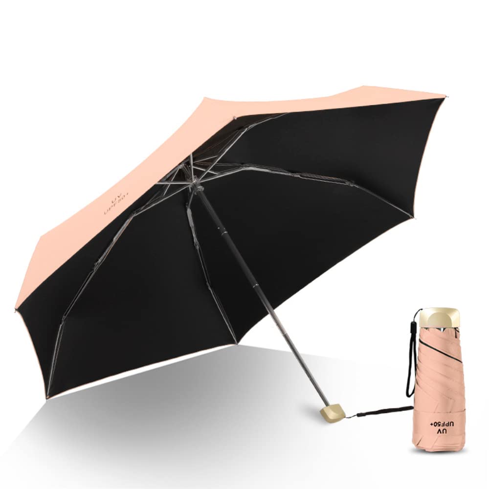 MIEDEON Ultra Light Mini Six Bone Umbrella - Compact Black Glue Sun Umbrella & Clear Rain Umbrella with Portable Bag - Perfect for Travel, Beach, and Daily Commute