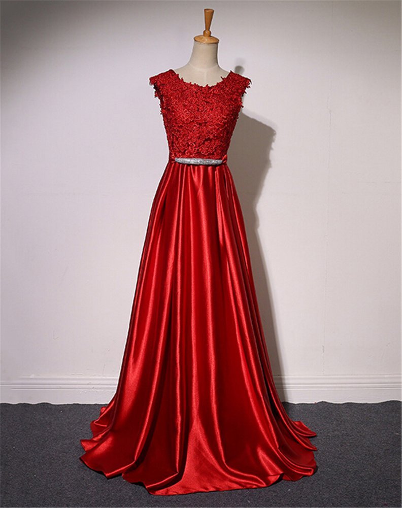 Elegant Long Satin Bridal Dress with Lace Details - Women's Formal Prom Party Gown for Weddings, Evening Galas & Special Occasions