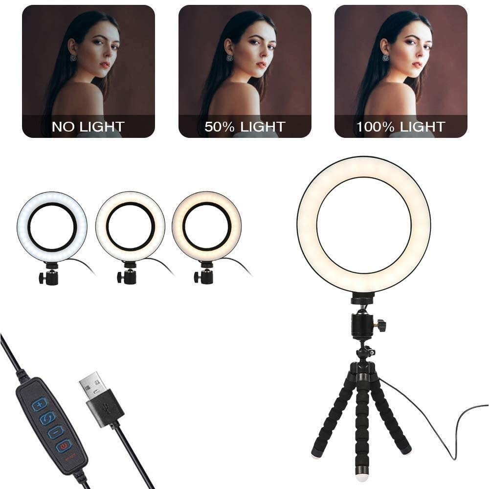 16cm Ring Light with Stand - LED Beauty Fill Light for Phone, Computer, Makeup, Jewelry & Food Photography - Perfect for Live Streaming, YouTube Videos & TikTok Content