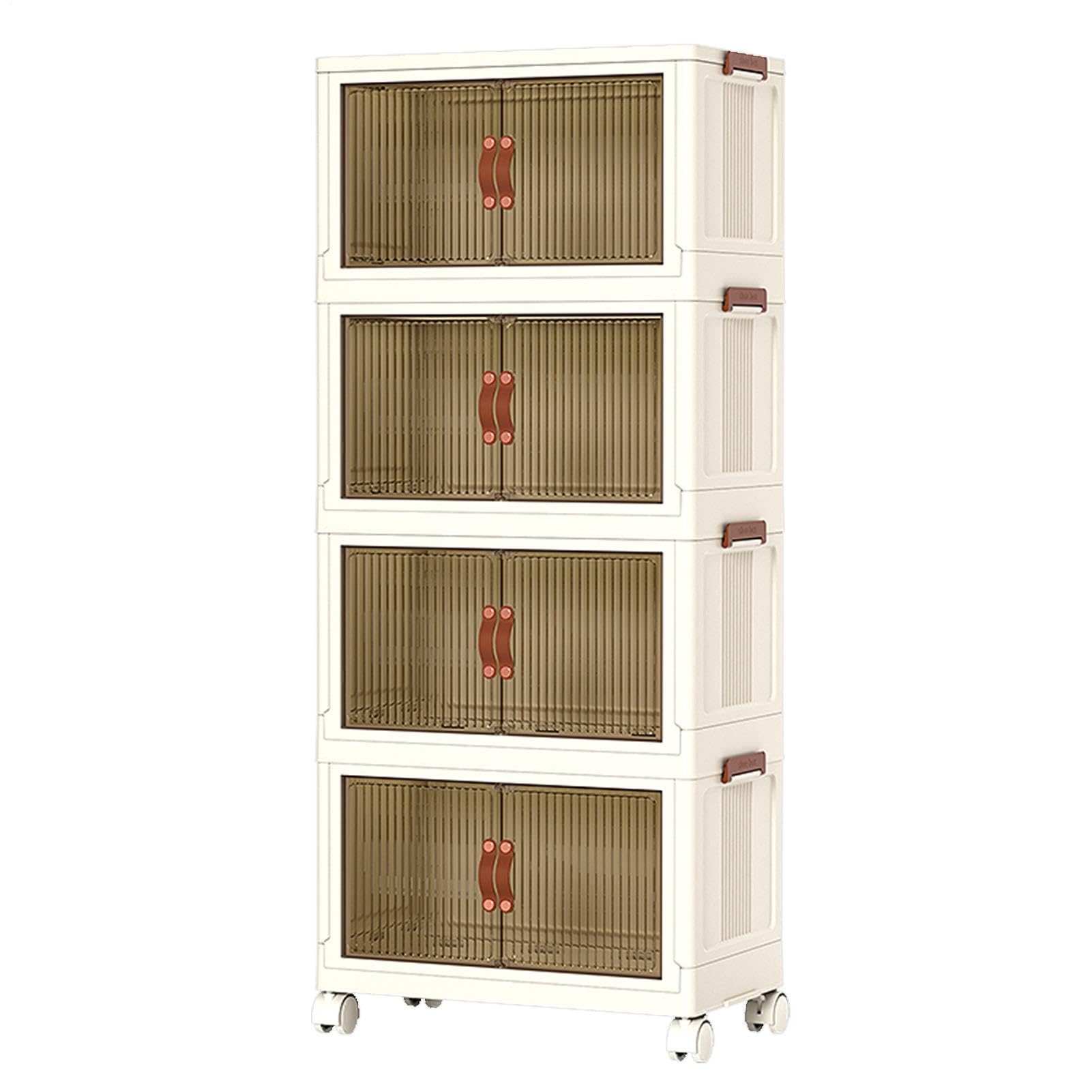 Stackable Storage Bins with Lids, Wheels & Doors - 4-Tier Foldable Storage Cabinet, Large Capacity Organizer for Home, Apartment, Dorm - Perfect for Closet, Pantry & Garage Organization (136cm Length)