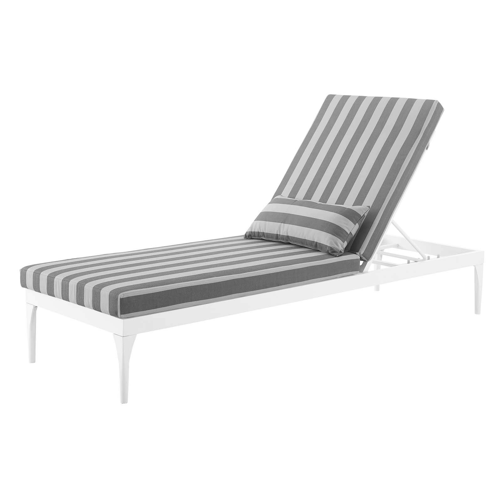 Modern Contemporary Outdoor Patio Balcony Lounge Chair Chaise - Fabric & Steel Construction in White & Gray - Perfect for Relaxing by the Pool or Garden
