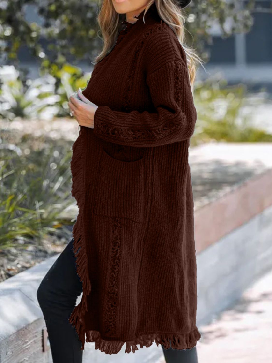 Stylish Fringe Open Front Long Sleeve Cardigan for Women - Boho Chic Knit Sweater Wrap | Perfect for Fall Layering, Casual Outfits & Cozy Evenings