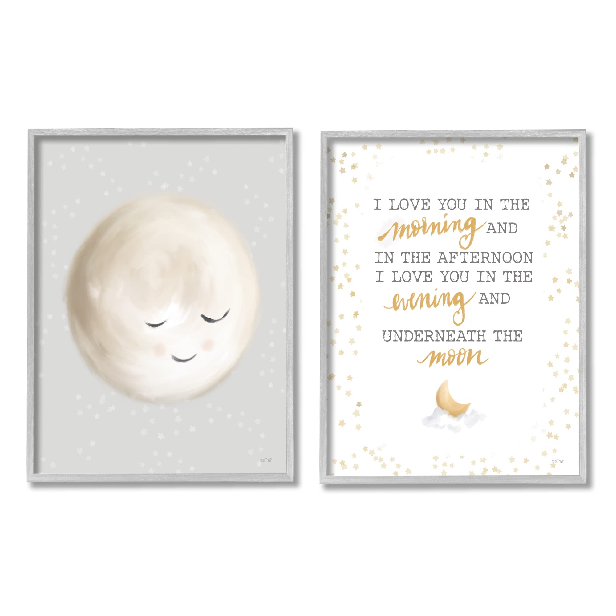 Stupell Industries 'I Love You Moon' Quote Wall Art - Romantic Home Decor Illustration by House Fenway - Perfect for Bedroom, Nursery & Gift Giving