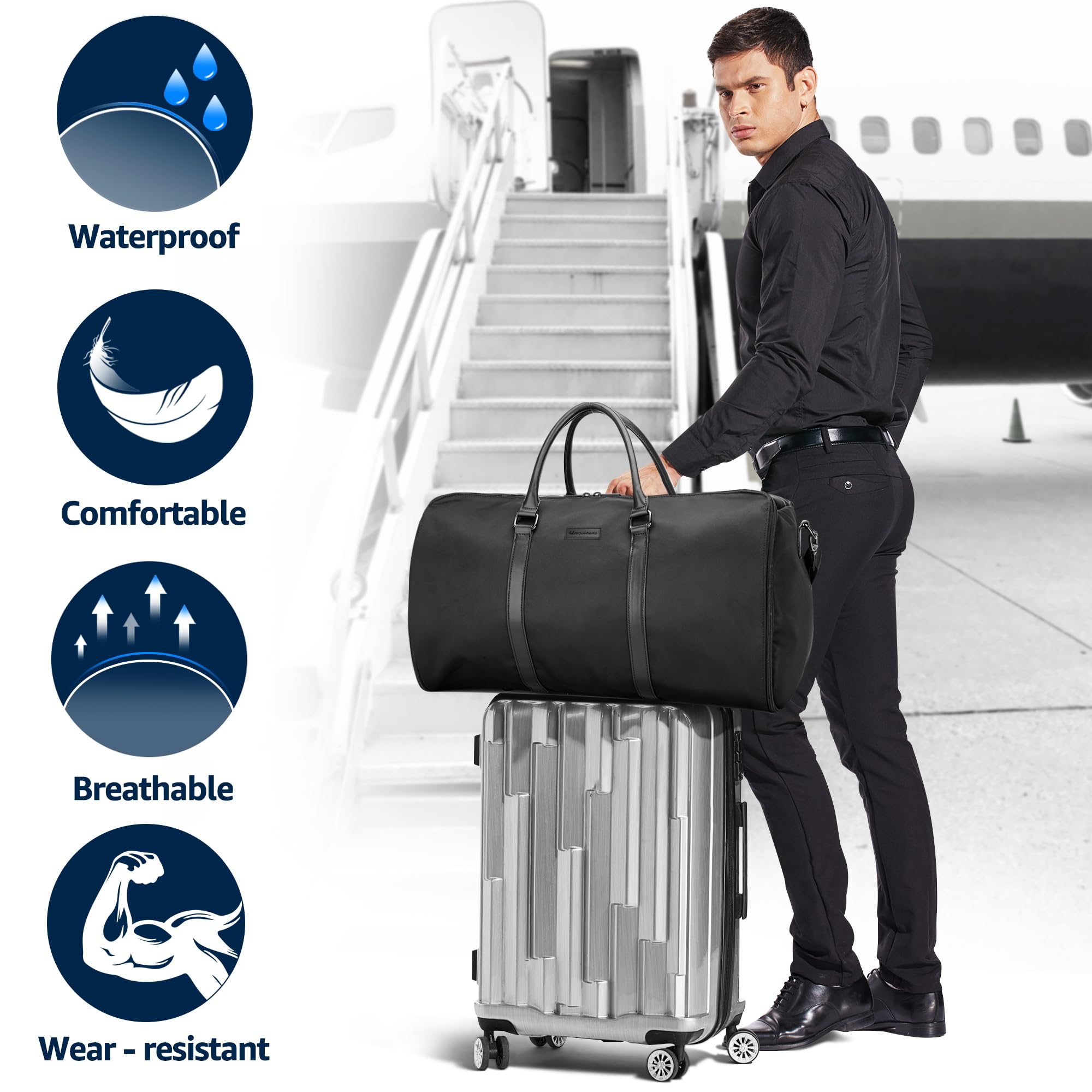 UNIQUEBELLA Convertible Carry-On Garment & Duffel Travel Bag for Men & Women with Adjustable Shoulder Strap - Perfect for Business Trips, Weekend Getaways & Airplane Flights