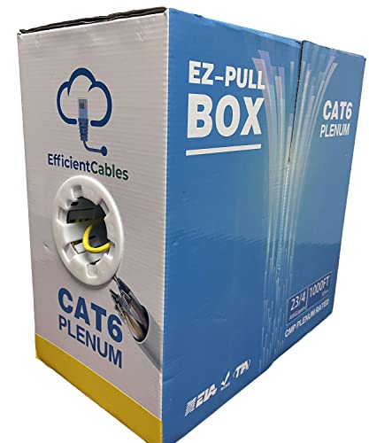 Cat6 Plenum Cable (CMP) 1000ft Bulk Ethernet Cable - 23AWG Solid Conductor, 550MHz, UTP, 10Gbps, 4-Pair - Fluke Tested - Blue/White/Black/Yellow (Yellow) - Ideal for In-Wall Installation, Data Centers & High-Speed Networking