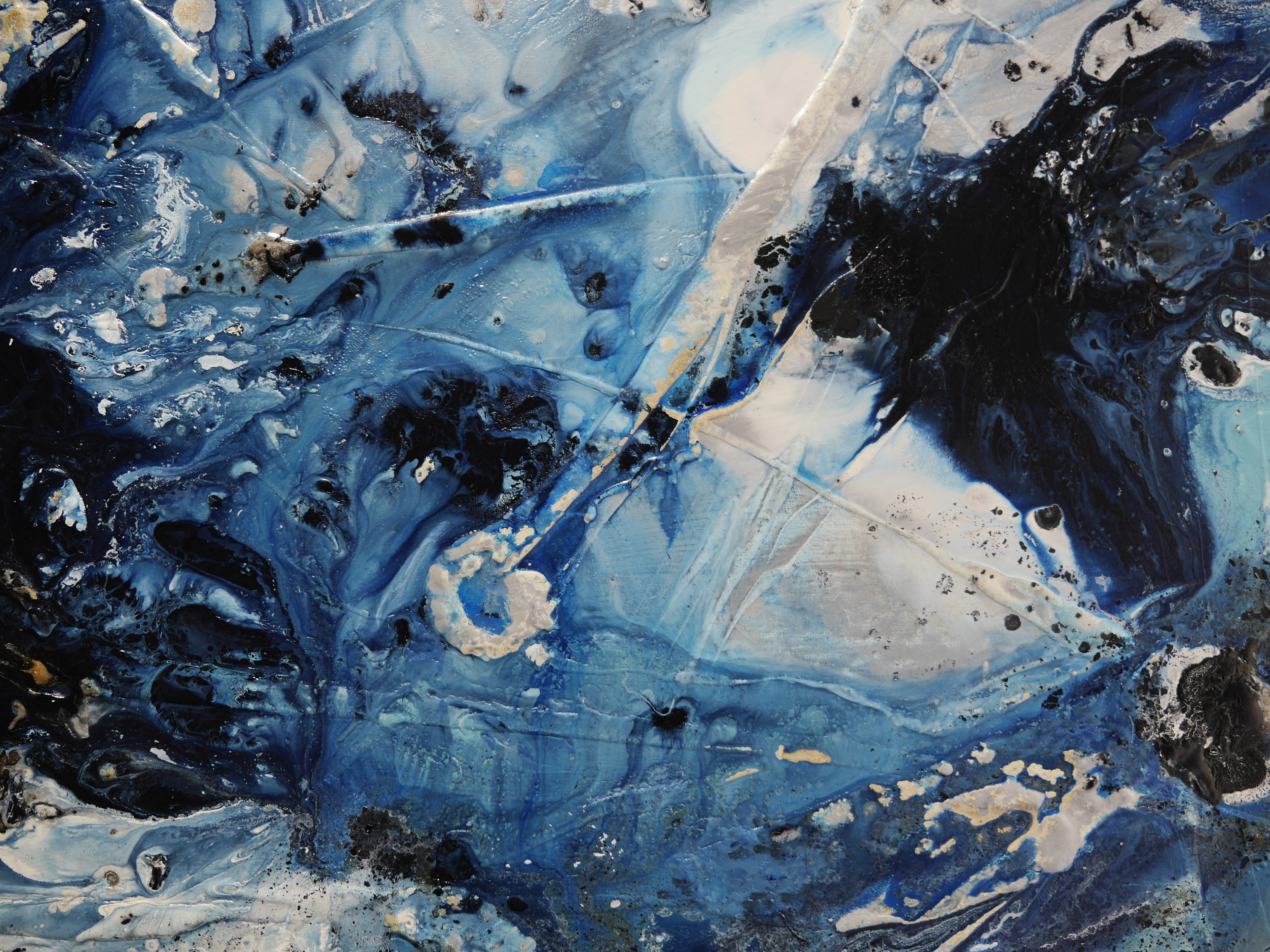 Blue Slate 160cm x 100cm Abstract Textured Canvas Painting - Modern Wall Art for Living Room, Bedroom & Office Decor