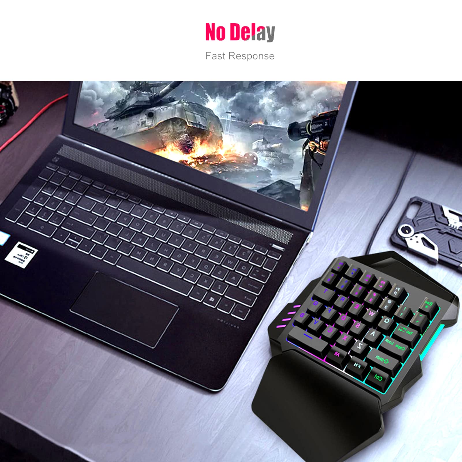 One-Handed Membrane Gaming Keyboard - 35 Keys Mini Keyboard with 5 Multimedia & FN Keys for Left-Handed Gamers | Perfect for FPS, MMO & Office Work