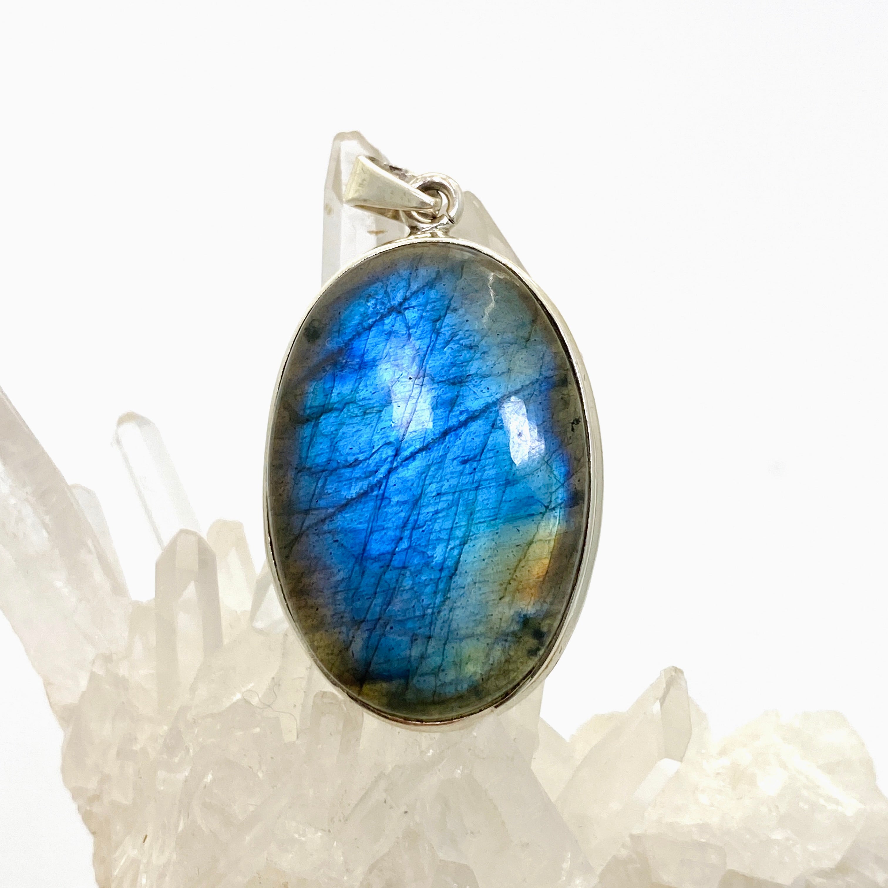 Natural Labradorite Oval Cabochon Pendant - 18mm Handmade Silver Jewelry for Women - Perfect for Meditation, Energy Healing & Spiritual Gifts