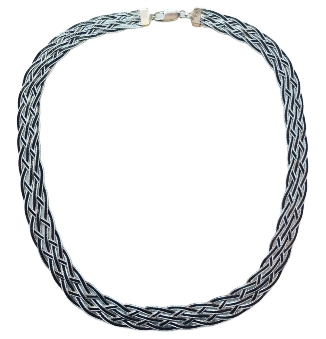 Italian Herringbone Flat Necklace in Black & Silver - Elegant Layering Piece for Women | Perfect for Everyday Wear, Date Nights & Special Occasions