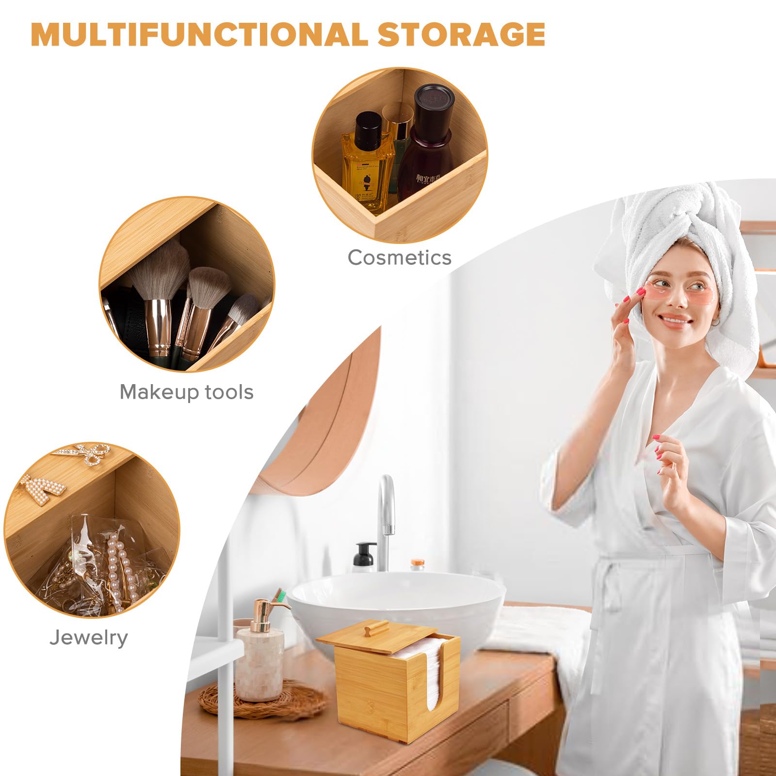 Eco-Friendly Bamboo Box for XL Clean Towels & Face Towels | Disposable Makeup Remover Wipes Organizer | Skin Care & Beauty Storage Container | Perfect for Bathroom Vanity, Spa & Travel
