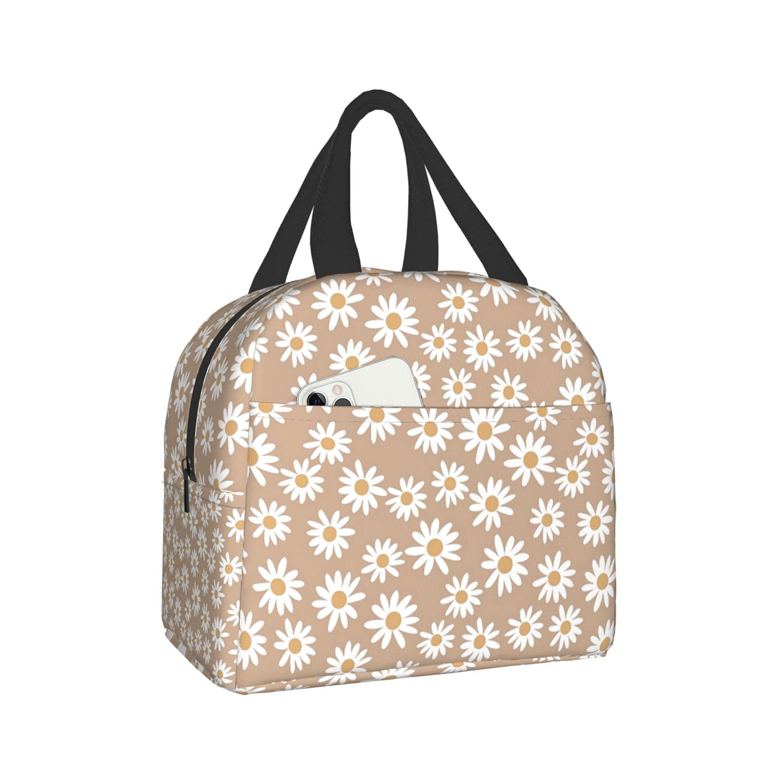 RIUARA Insulated Lunch Bag for Women & Men - Lightweight Daisy Print Tote for School, Work, Travel, Picnic & Outdoor Activities | BPA-Free Reusable Lunch Box Container