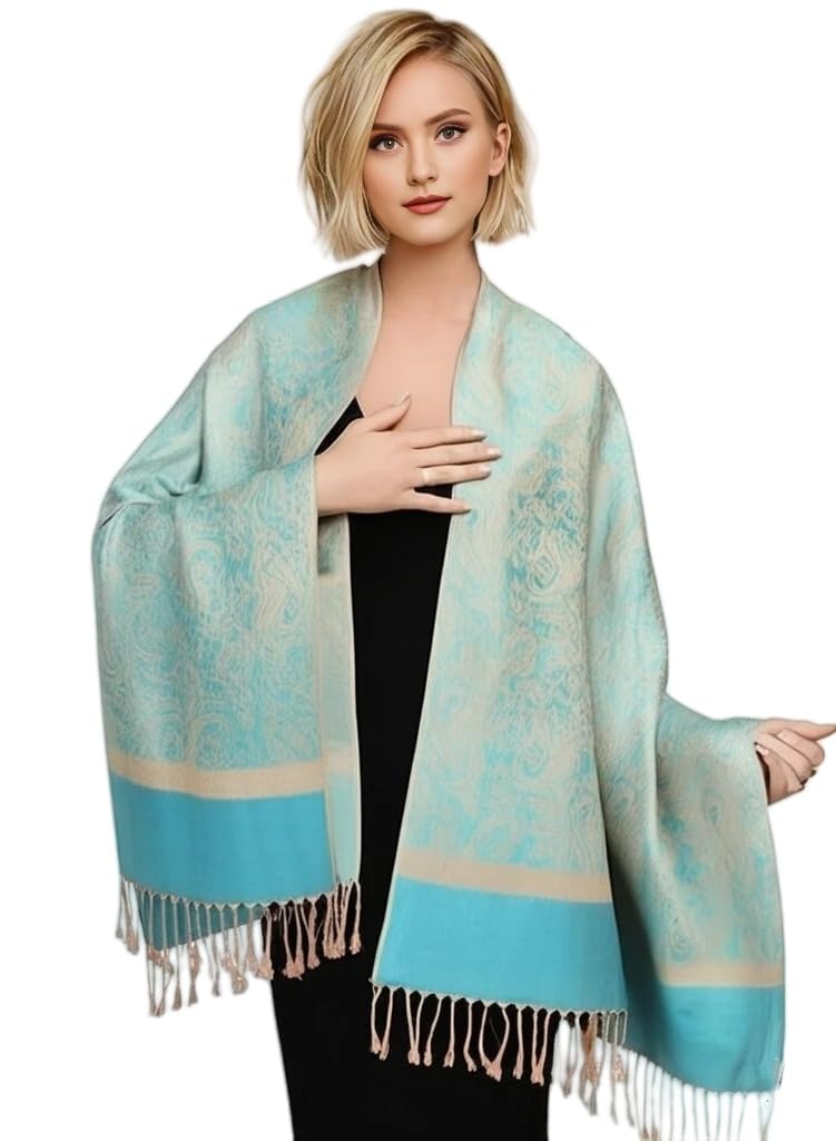 PASKMLNA Paisley Jacquard Pashmina Shawl Wrap Scarf Stole - Elegant Women's Fashion Accessory for Parties, Weddings & Evening Events