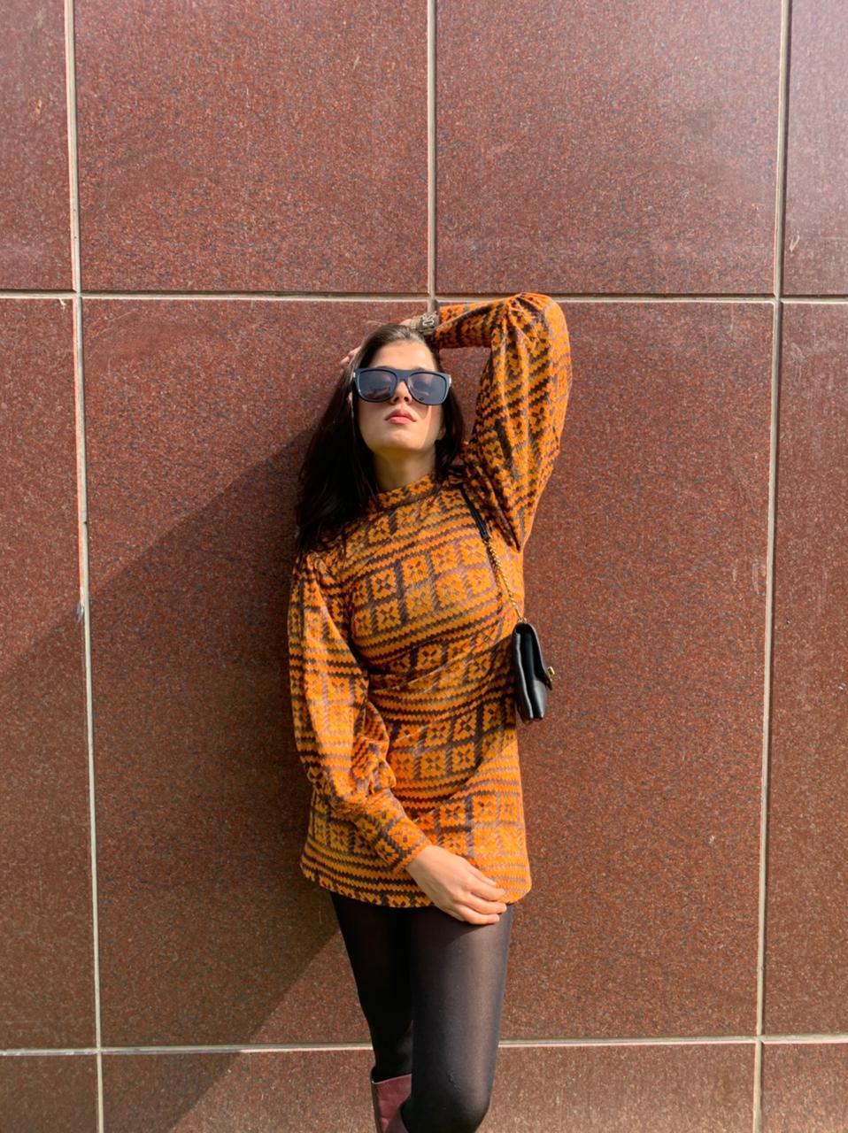 Stylish Tangerine & Chocolate Basket Print Short Sleeve Dress - Perfect for Summer Outings, Beach Vacations & Casual Date Nights