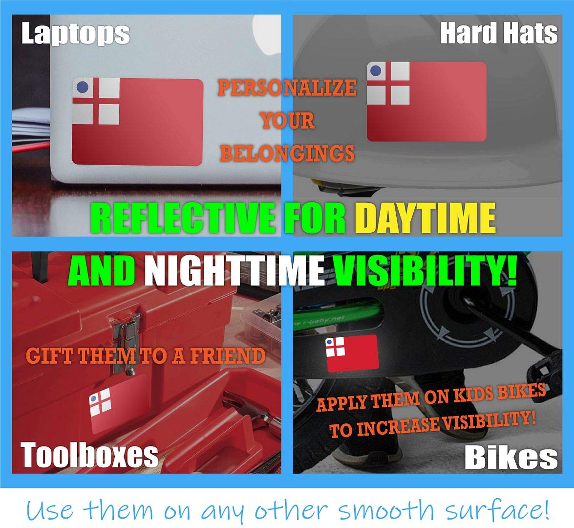 3M Reflective NE Endicott Flag Stickers - Safety Decals for Helmets & Bikes