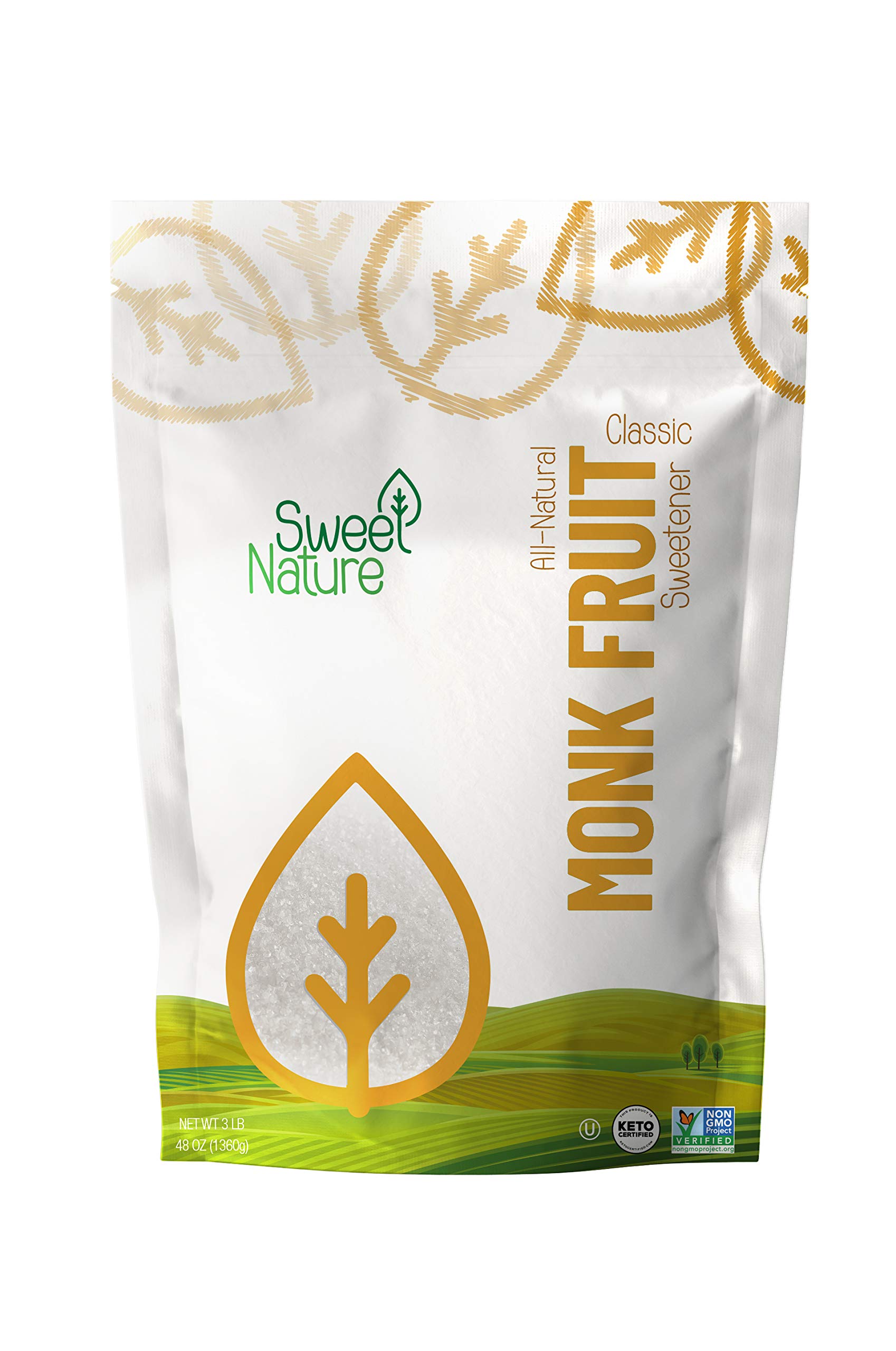 Sweet Nature Monk Fruit Sweetener - Classic Non-GMO, Gluten-Free, Keto-Friendly Sugar Substitute (48oz) - Perfect for Baking, Coffee, Tea & Healthy Cooking