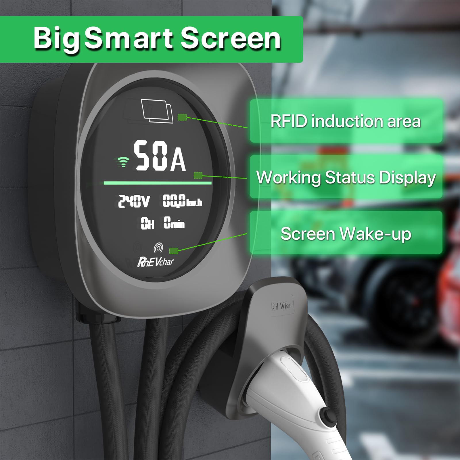 Smart WiFi Level 2 EV Charger 50 Amp - 240V J1772 Home Electric Vehicle Charging Station with App Control (NEMA 14-50 Plug/Hardwire) - Perfect for Home & Garage Charging