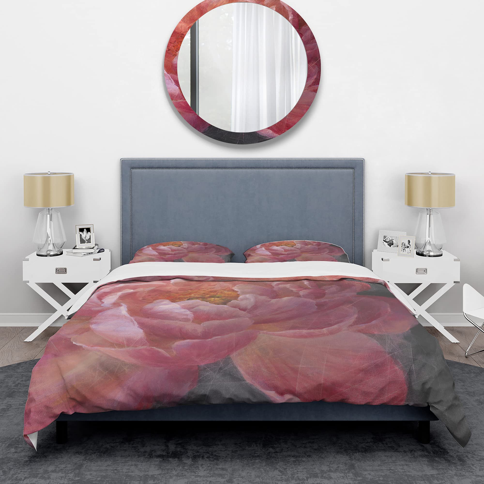 DesignQ Vivid Pink Peonies Shabby Chic Duvet Cover Set - Queen Size 3-Piece Floral Bedding | Soft & Breathable All-Season Comforter Cover | Perfect for Boho Bedroom, Guest Room & Farmhouse Decor