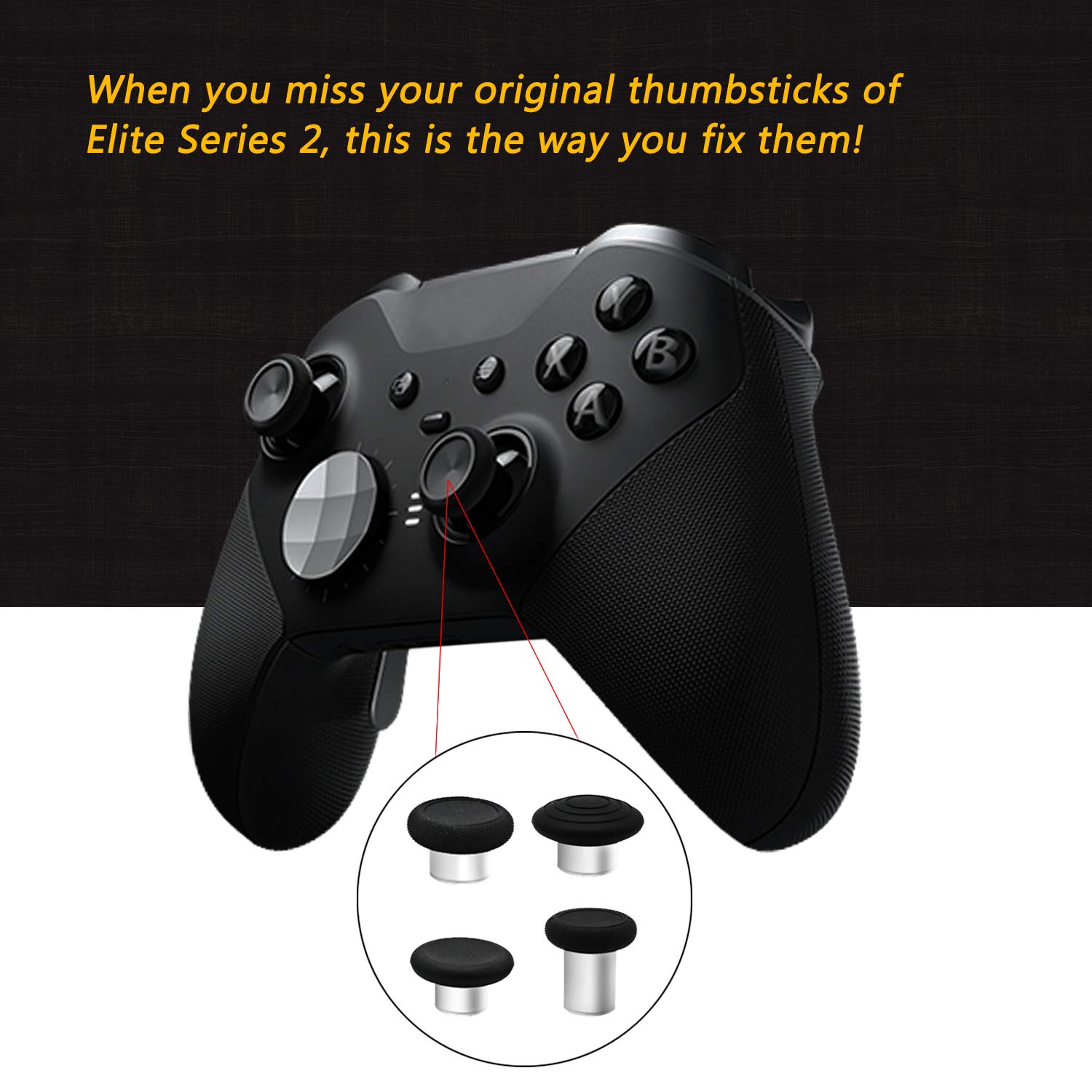6 in 1 Magnetic Thumbsticks Set - Replacement Joysticks for Xbox One Elite Series 2 Controller (Black) | Enhanced Grip & Customizable Height | Perfect for Gaming, FPS, Racing & Competitive Play