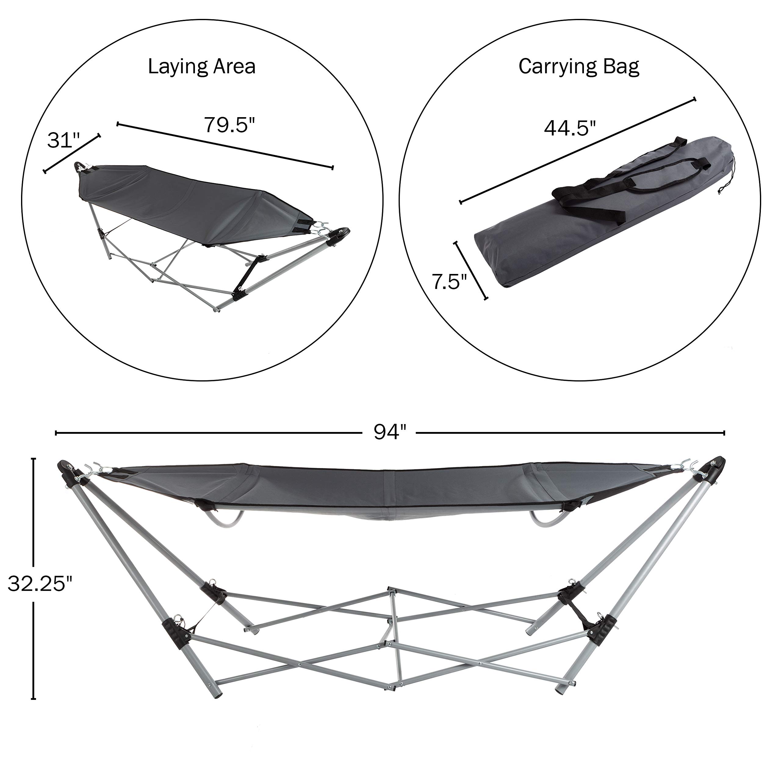**Portable Hammock with Stand - Lightweight & Easy to Carry in Travel Bag - Perfect for Backyard, Pool, Beach, Camping & Hiking - Lavish Home (Gray) - Relax in Comfort Anywhere**
