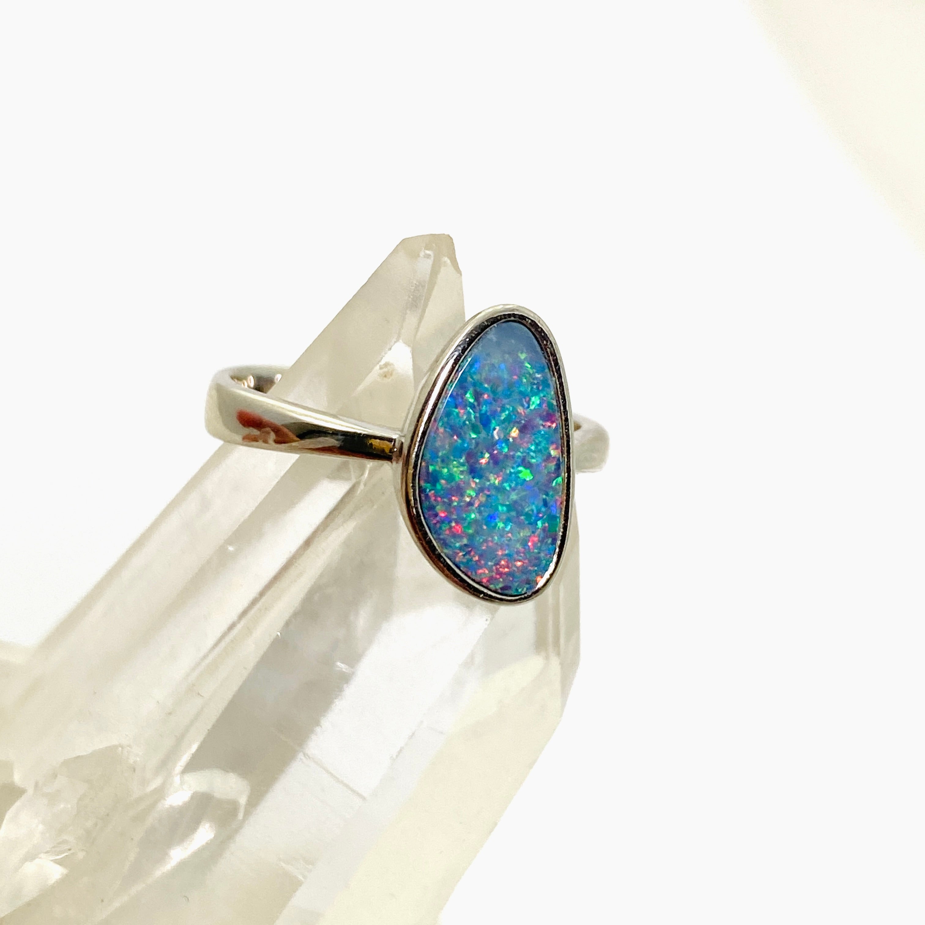 Opal Doublet Freeform Cabochon Ring - Size 7 (Coober Pedy Origin) | Natural Gemstone Jewelry for Women | Perfect for Weddings, Anniversaries & Special Occasions