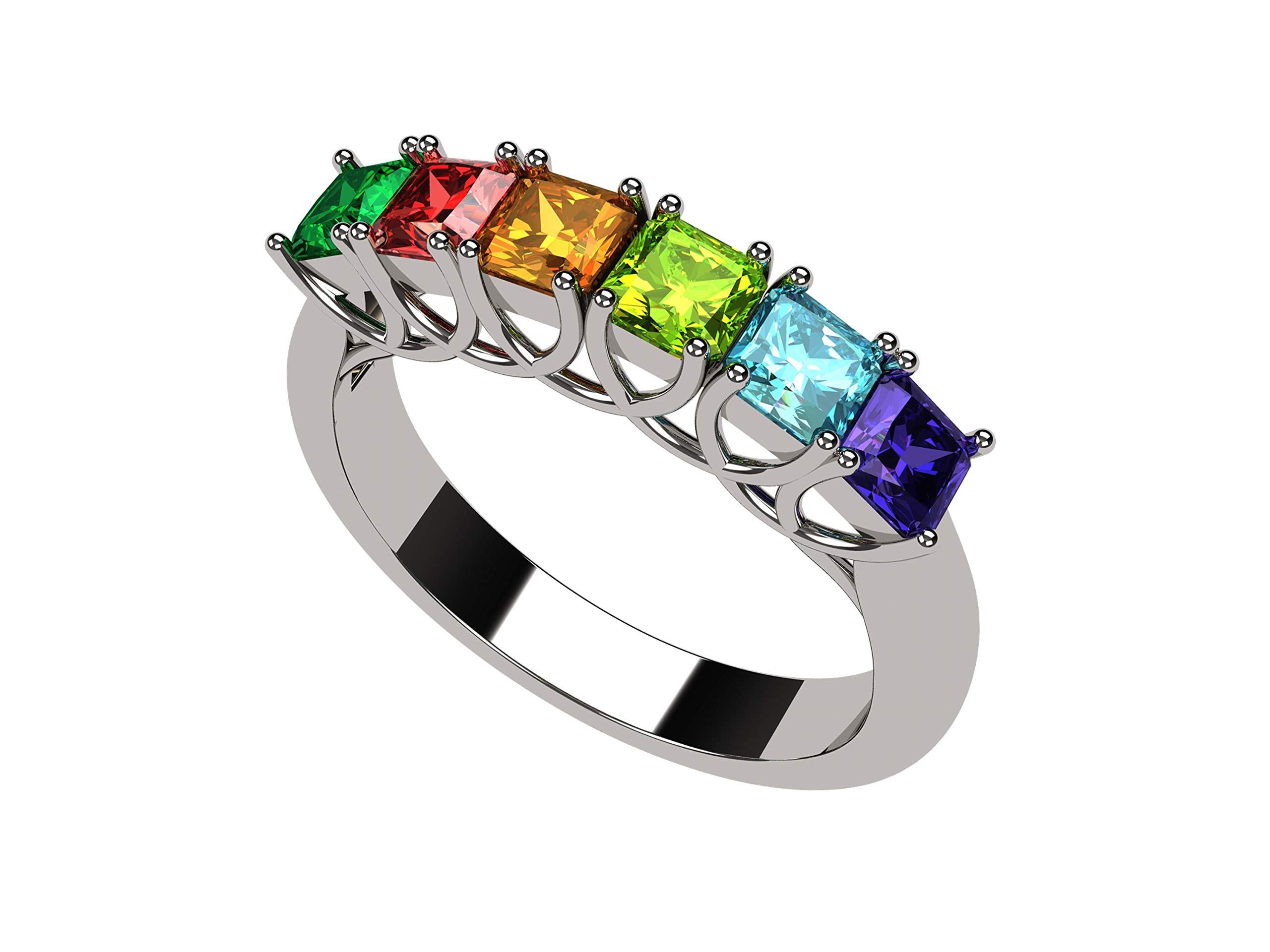 Lucita Mothers Rings with 1-7 Simulated Birthstones in Sterling Silver, 10K or 14K Gold - Elegant Gift for Mom, Grandma, Anniversary & Mother's Day