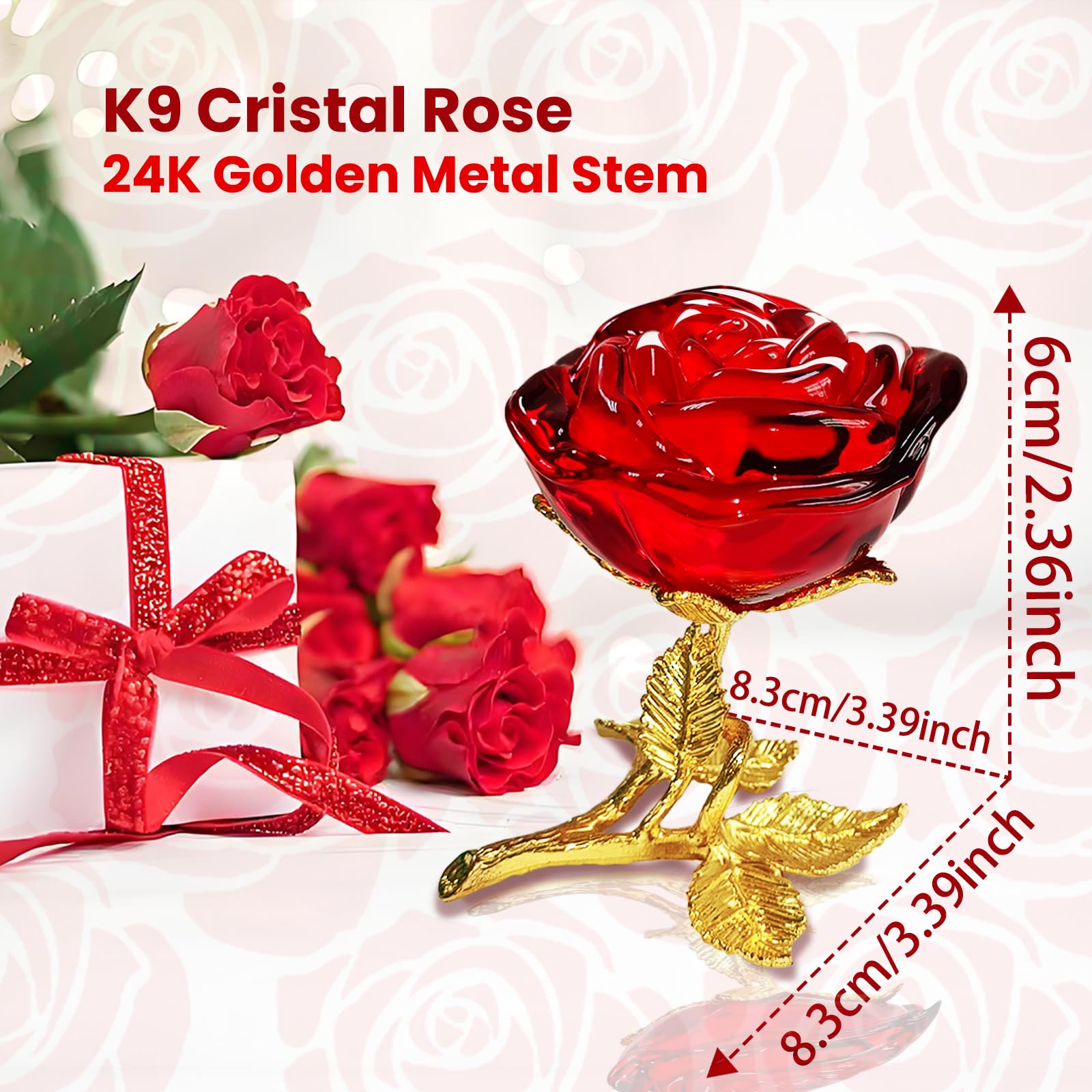 SWEETIME 24K Gold Plated Crystal Rose Gift - K9 Glass Quartz Eternal Flower for Anniversary, Valentine's Day, Birthday - Romantic Present for Wife, Girlfriend, Mother - Perfect for Home Decor, Wedding Centerpiece & Special Occasions
