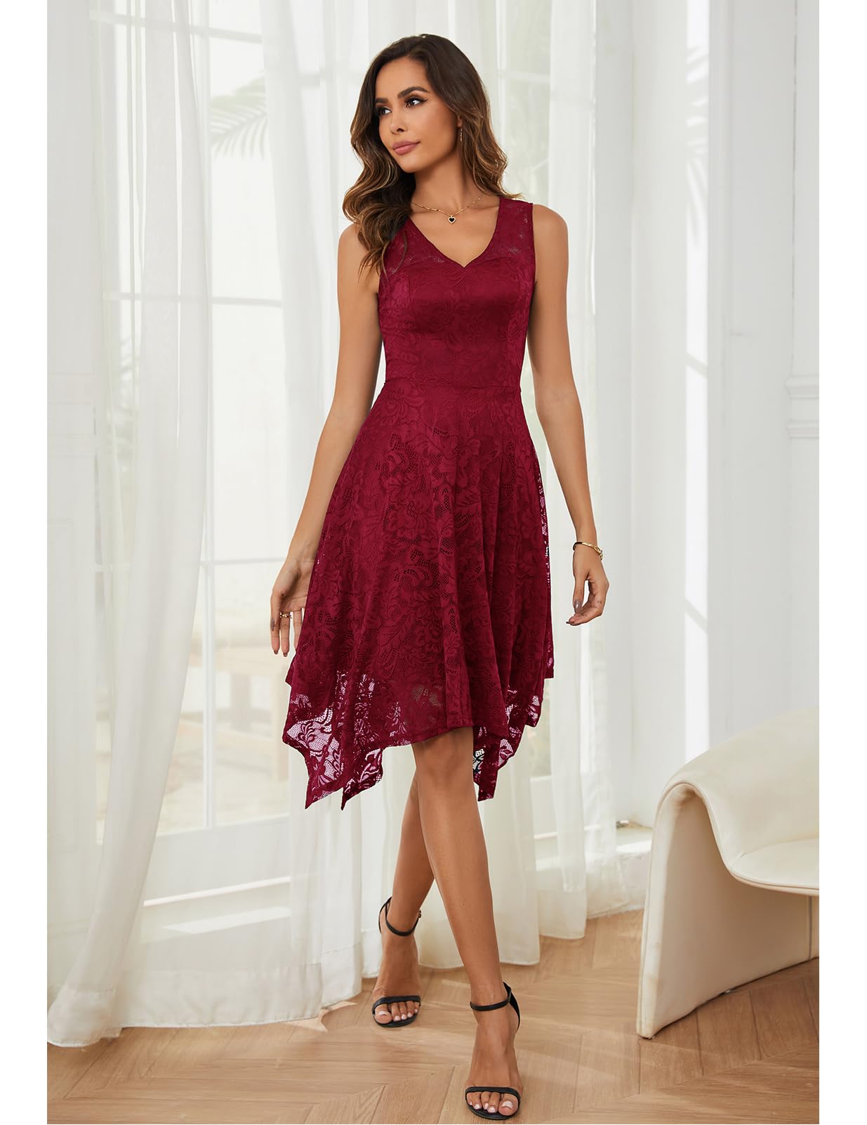 Meetjen Women's Cocktail Party Dress 2025 - Elegant Handkerchief Hem Lace Formal Gown for Wedding Guest, Bridesmaid & Prom | Perfect for Evening Galas, Anniversary Dinners & Special Occasions