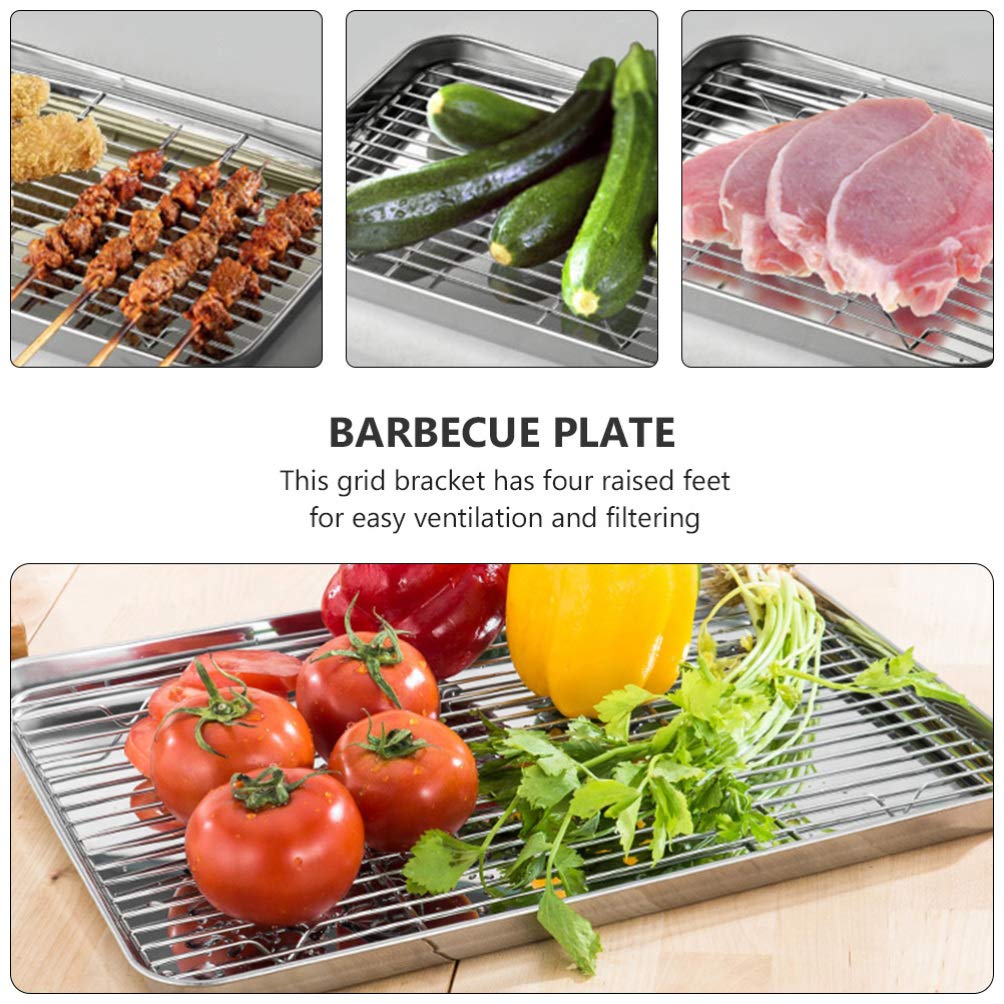 Hemoton 2-Piece Stainless Steel Baking Pan Set with Nonstick Drain Rack & Vegetable Tray - Cookie Sheet, Roasting Pan, Grill Topper for Oven Baking, Grilling, and Meal Prep