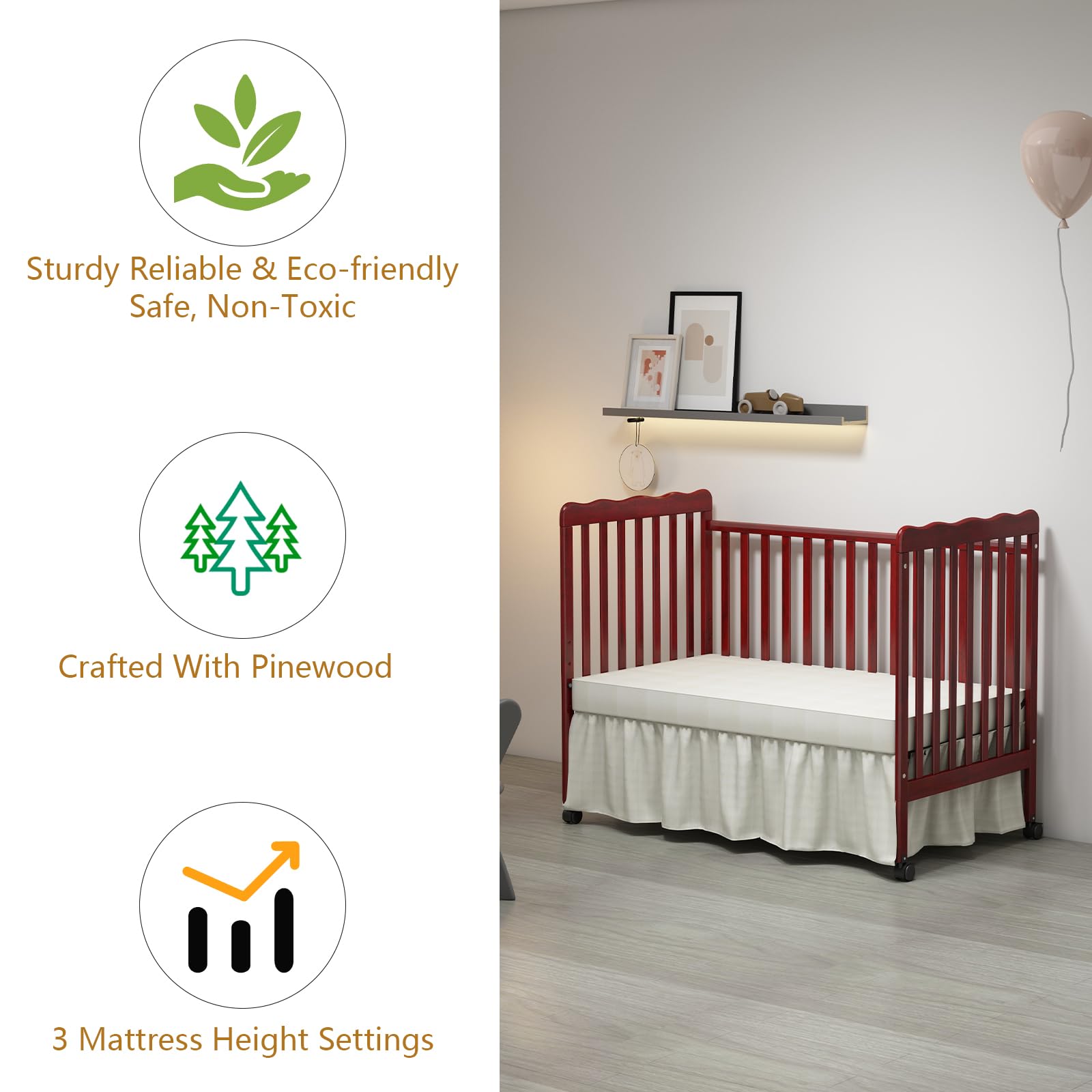 3-in-1 Convertible Baby Crib to Toddler Bed & Full Size Bed Frame - Safe Nursery Furniture for Newborns & Kids - Perfect for Small Spaces & Growing Families (Mattress Not Included) | Nursery Decor, Bedroom Upgrade & Space-Saving Solution