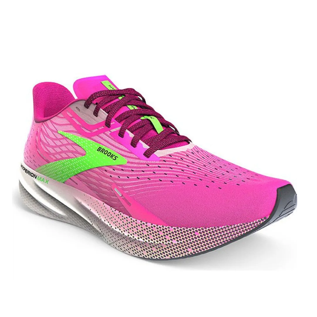 Brooks Women's Hyperion Max Running Shoes - Lightweight & Cushioned for Women, Pink Glo/Green/Black - Perfect for Marathon Training & Daily Jogging