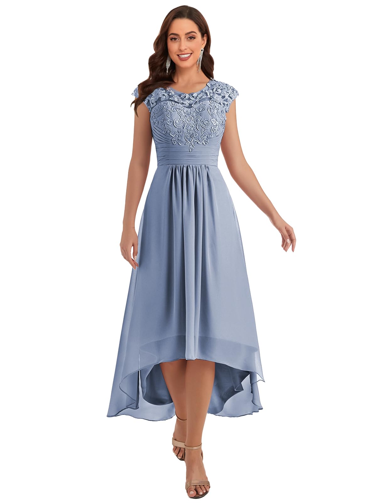 Elegant Tea Length Mother of the Bride Dresses - Lace & Chiffon Wedding Guest Gown with Pockets - Perfect for Weddings, Receptions & Formal Occasions