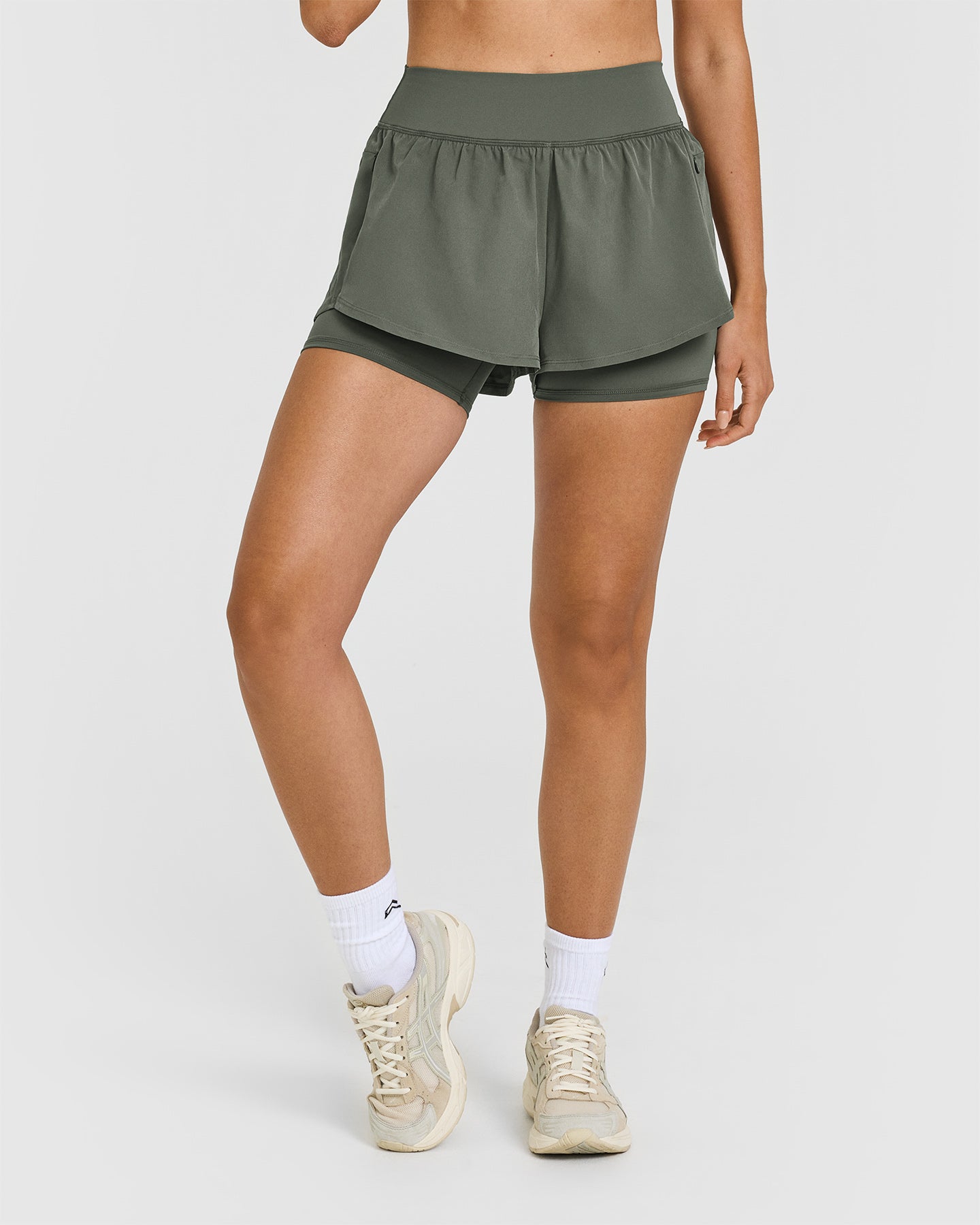 Unisex Double Layer Athletic Shorts for Men & Women | Dark Khaki | Perfect for Running, Gym Workouts & Casual Wear