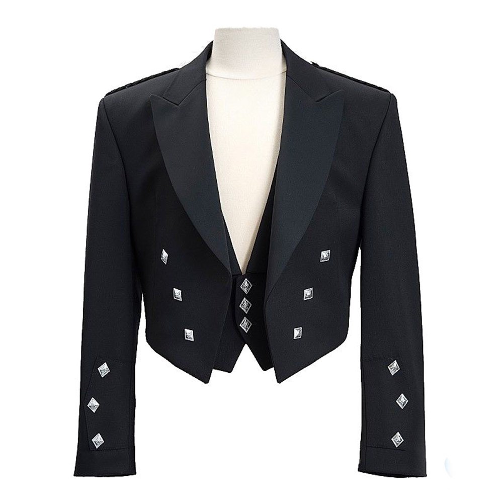 Men's Black Prince Charlie Wedding Kilt Jacket with Coatee Vest - Formal Scottish Highland Attire for Weddings, Ceilidhs & Special Occasions