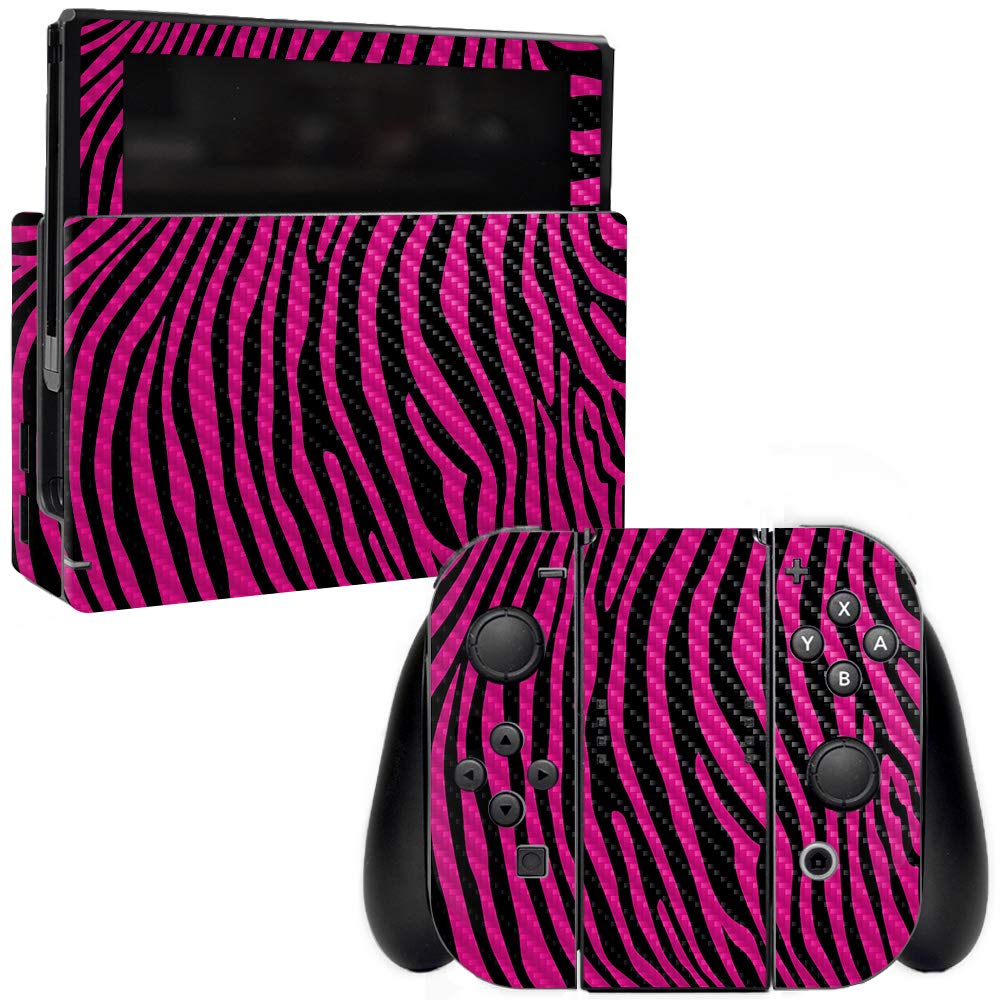 MightySkins Carbon Fiber Skin for Nintendo Switch - Pink Zebra | Protective & Durable Textured Cover | Easy to Apply & Remove | Made in USA | Perfect for Gaming, Travel & Customization