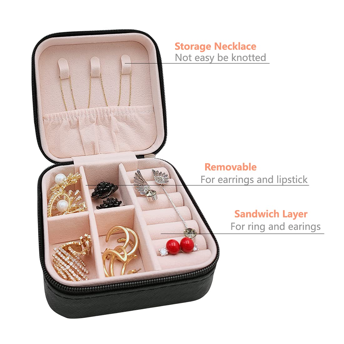 Mini Jewelry Travel Case - Portable Display Storage Box for Rings, Earrings & Necklaces - Compact Organizer for Travel, Gifts & Daily Use (Black)