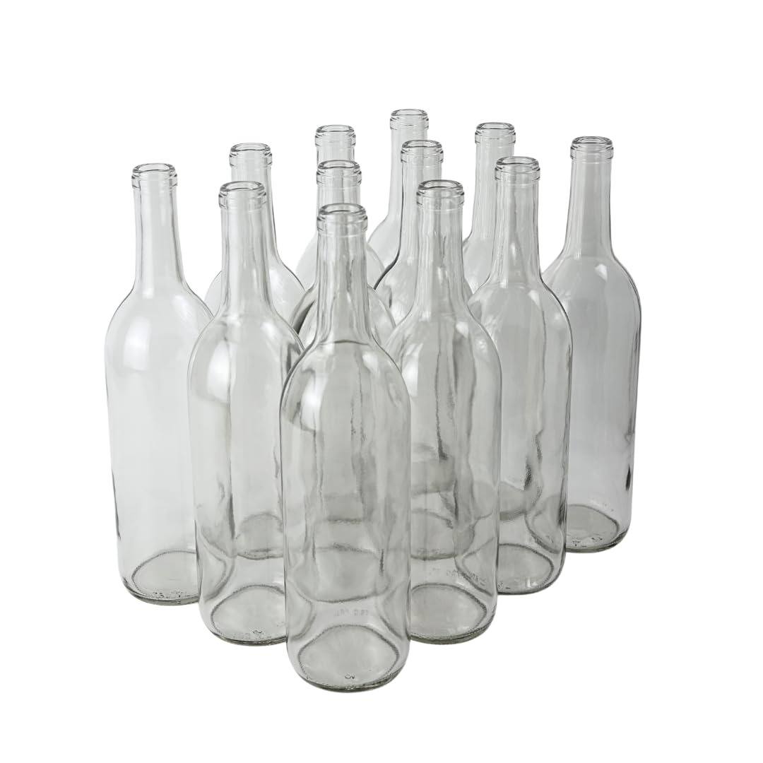 FastRack W5 Bordeaux Wine Bottles - 12 Pack Clear 750ml Empty Glass Bottles for Homemade Wine, Olive Oil, Vinegar & DIY Crafts - No Corks Included - Perfect for Home Brewing, Gifts & Storage