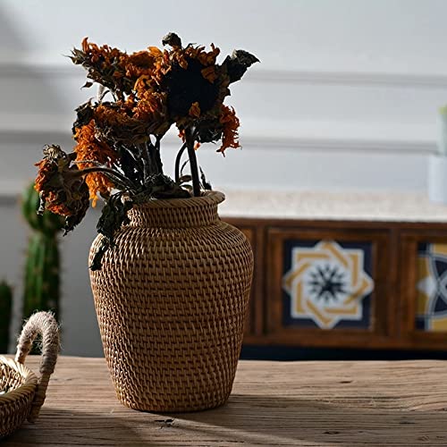 Handwoven Rattan Vase - Boho Chic Home Decor for Plants & Flowers | Perfect for Tabletop Display, Living Room Decor, and Indoor Gardening Accessories