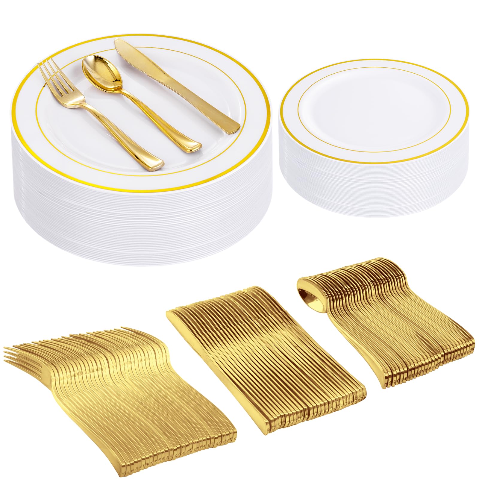 300-Piece Gold Plastic Party Dinnerware Set - 60 Gold 10.25